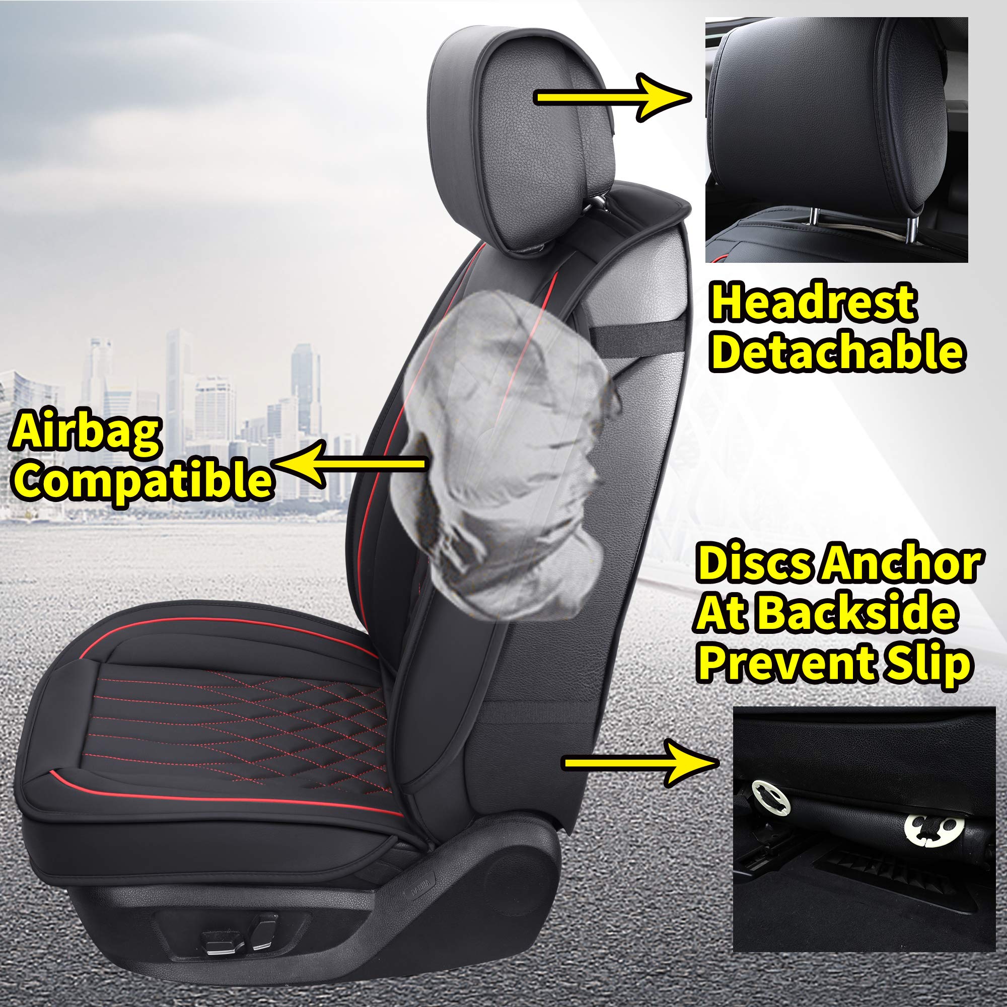 Aierxuan 2Pcs Car Seat Covers Front Set With Waterproof Leather,Airbag Compatible Automotive Vehicle Cushion Cover Universal Fit