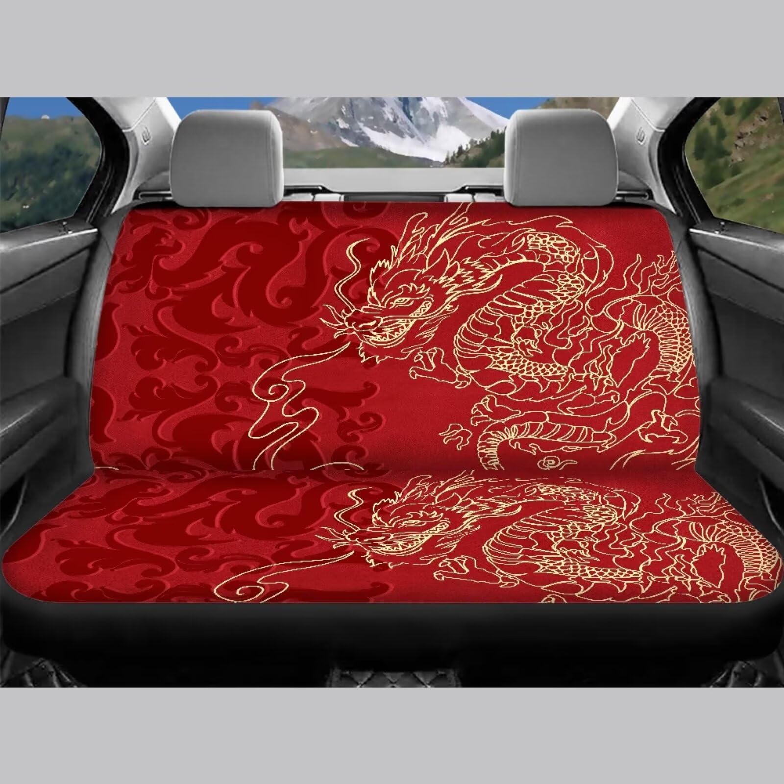 Tomeusey Car Seat Covers Full Set of 4 Pcs Red Dragon Vehicle Accessories Seats Protector Elastic Front Seat Cushion & Rear Back