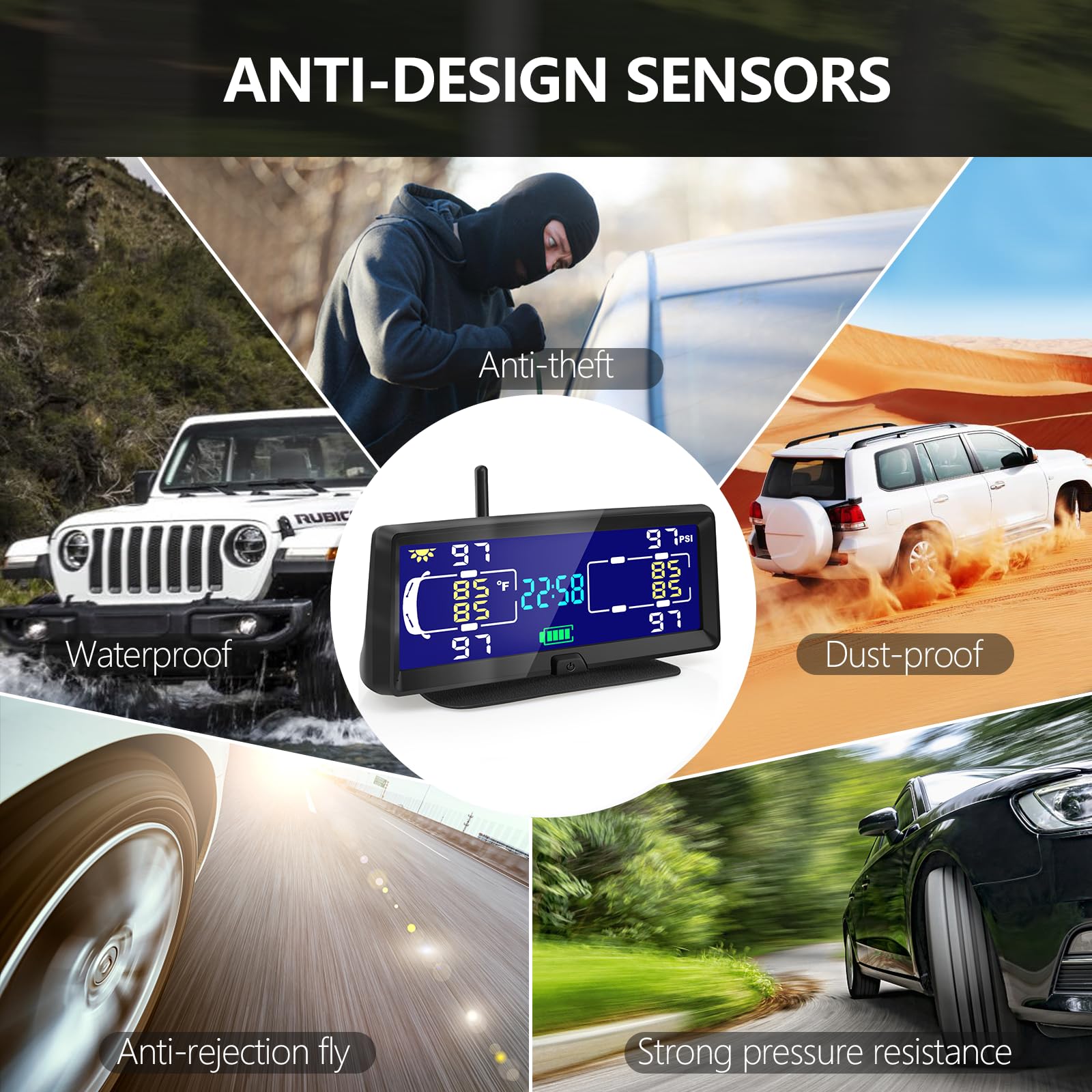 Hieha Tire Pressure Monitoring System, 7.84    Wireless Solar Rv Tpms With 4 Sensors For Travel Trailer Truck Fifth Wheel Motorh