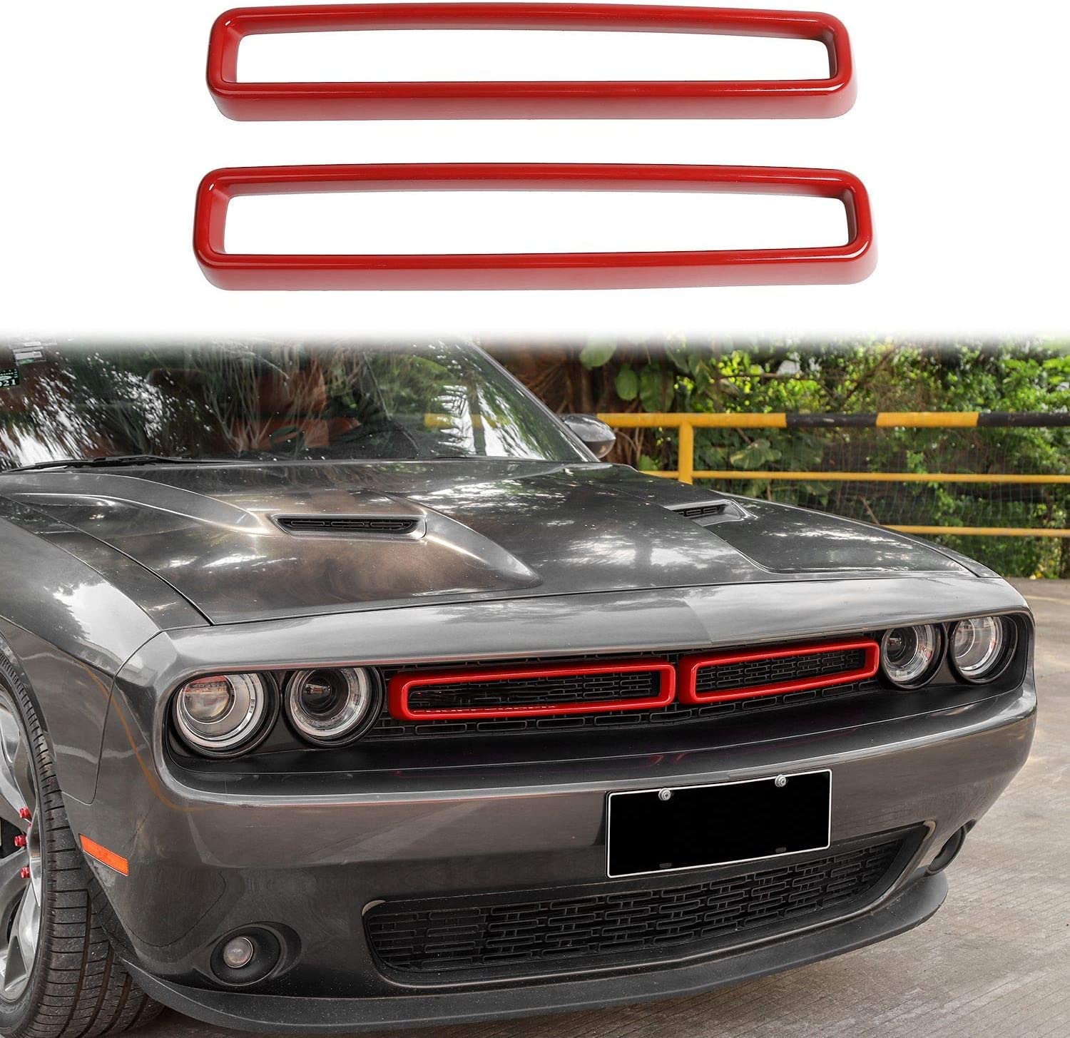 Voodonala For Challenger Front Grille Inserts For 2015-2022 Dodge Challenger Accessories, Abs Red 2Pcs