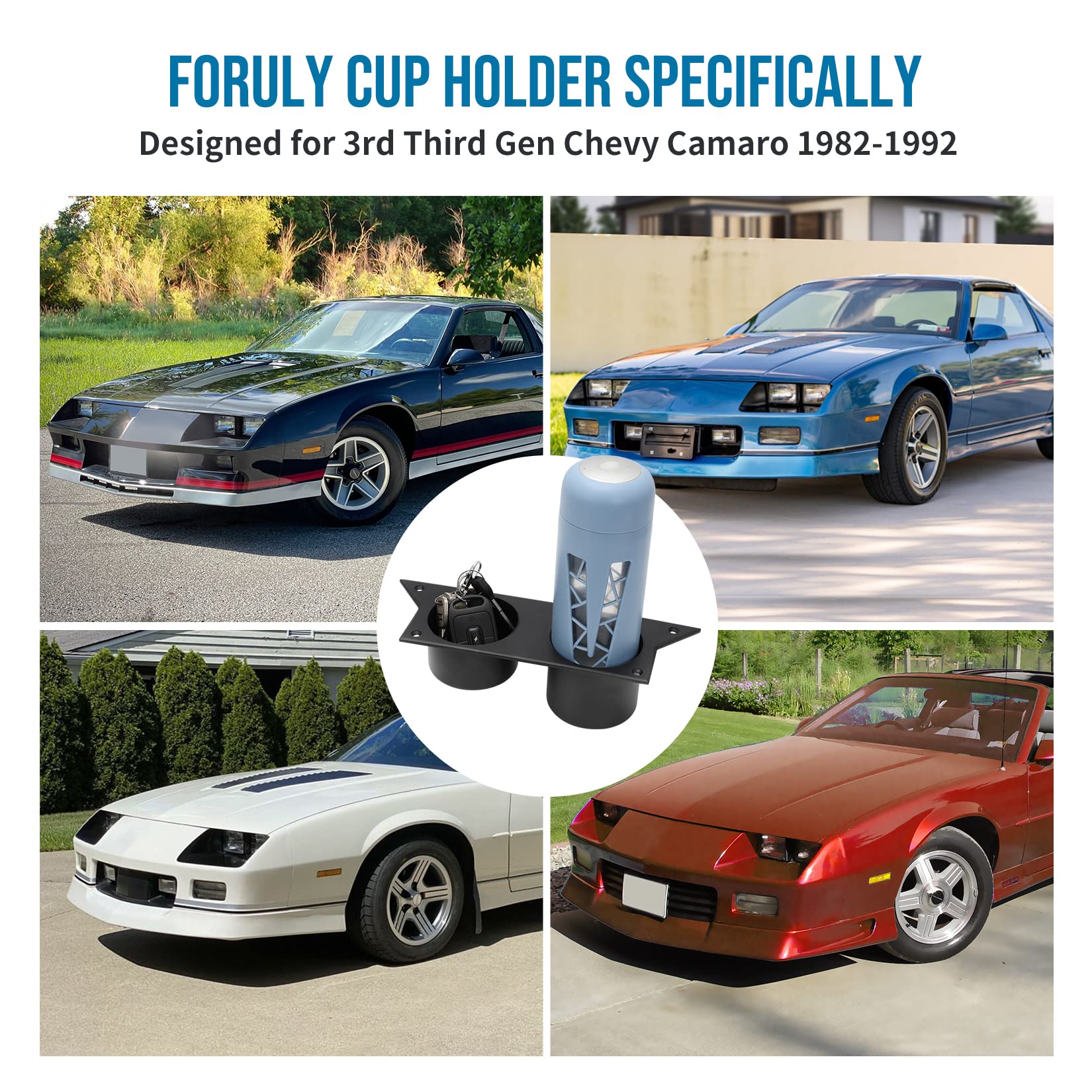 Foruly For 3Rd Third Gen Chevy Camaro 1982-1992 Water Cup Holder, Ash Tray Cup Holder Aluminum Center Console (Black)