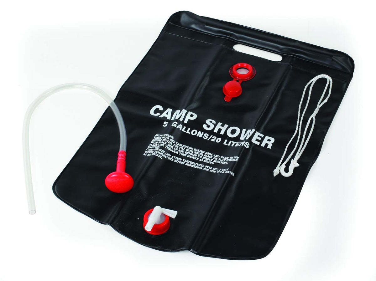 Camco Outdoor Natural Solar Shower With On-Off Valve For Campsites - Holds 5 Gallons Of Water, Sufficient For 3-4 Showers, Excellent For Camping, Hiking, Rving, And Traveling (51368), White