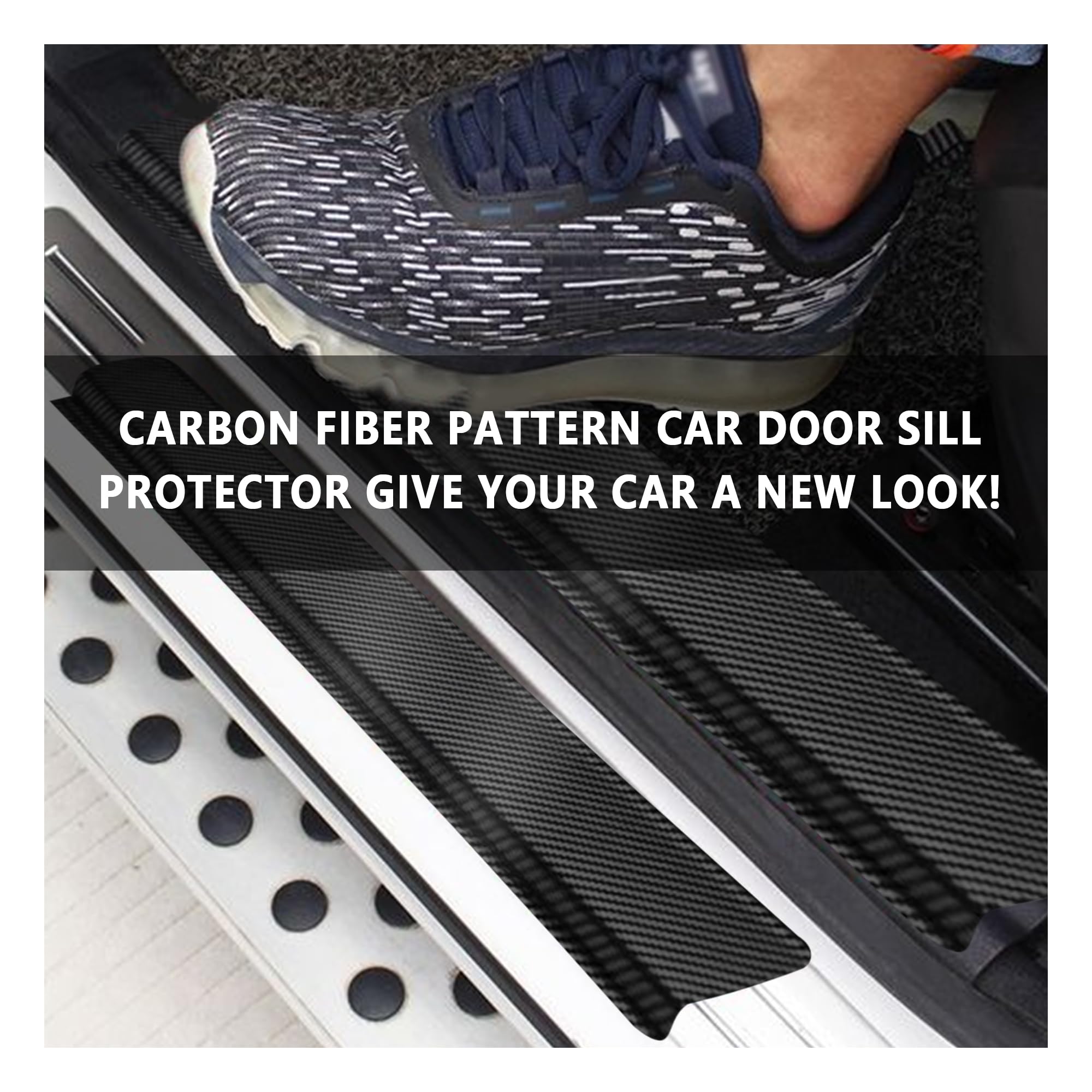 4PCS Car Door Sill Protector with Scraper,Carbon Fiber Car Door Protector Edge Guards for Front Rear Door Sills,Universal Anti-S