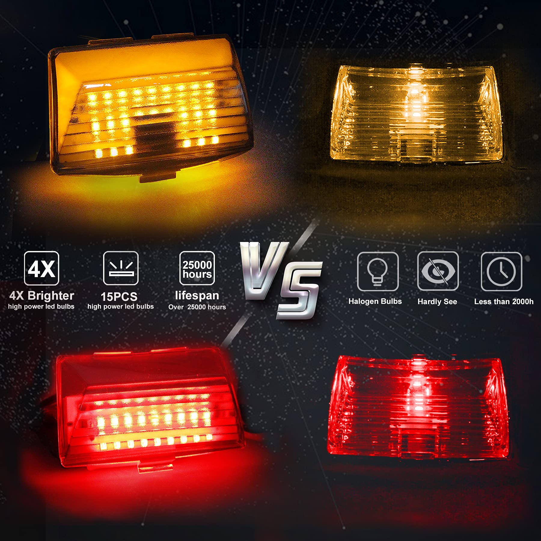 NTHREEAUTO LED Front Fender Lights + Rear Fender Tip Tail Light Chrome Lens Compatible with Harley Electra Glide Road King Herit