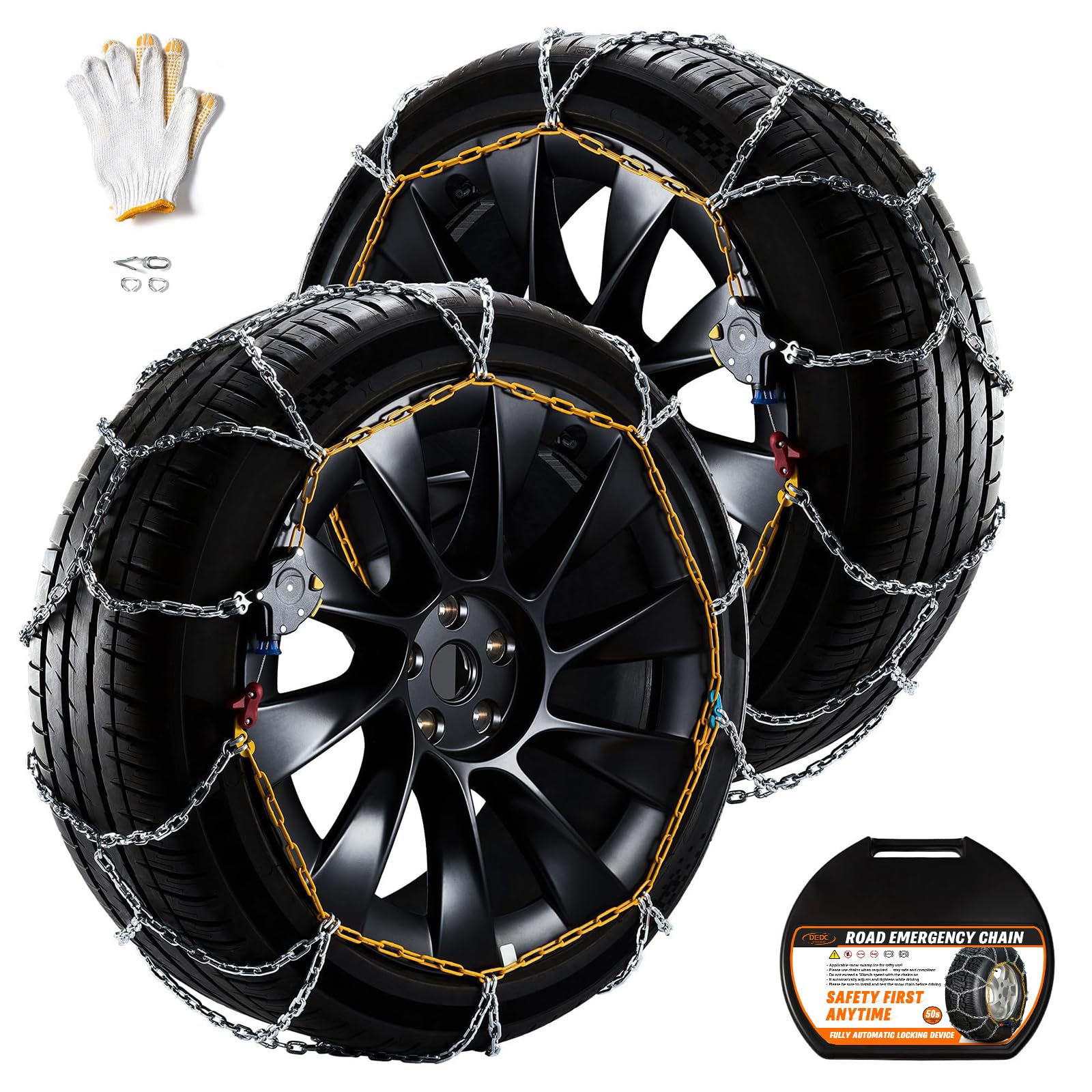 DEDC Snow Chains for SUV Tire Chains Compatible with Tesla Model Y Cars 1 Min Quick Fit Easy Chainsaw Reusable Universal Emergen