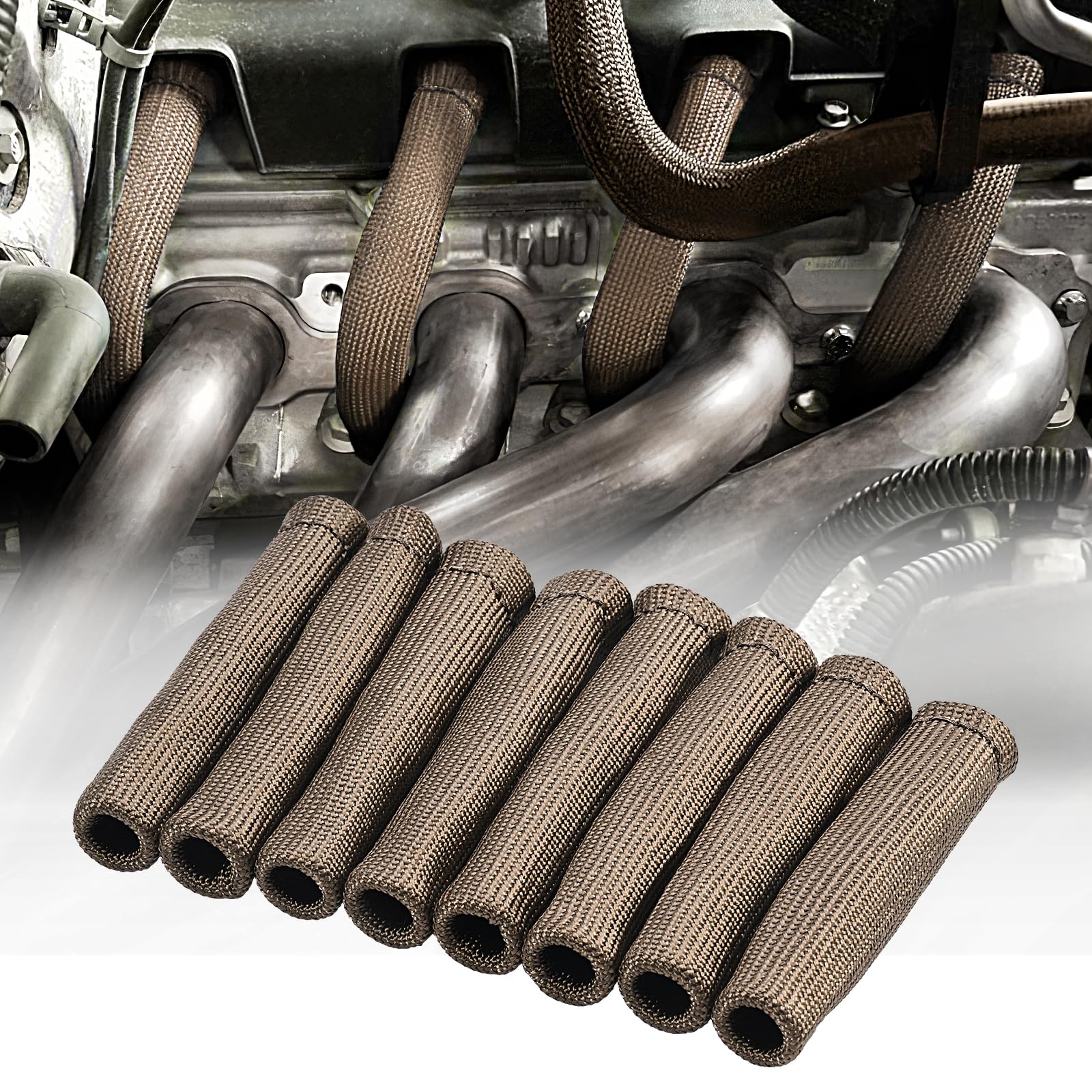 Shinehome 8 Pcs Spark Plug Boot Protector 2500 Spark Plug Wire Heat Shield Sleeve Wrap 6 Inch For Ls1/Ls2 Sbc Bbc 350 454 Spark