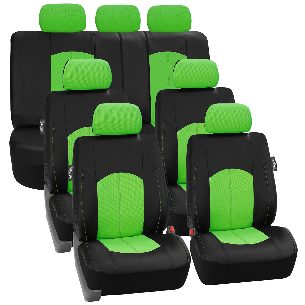 FH Group Perforated Leatherette Three Row Set 8 Seater Car Seat Covers, Airbag Compatible and Split Ready- Universal Fit for Car