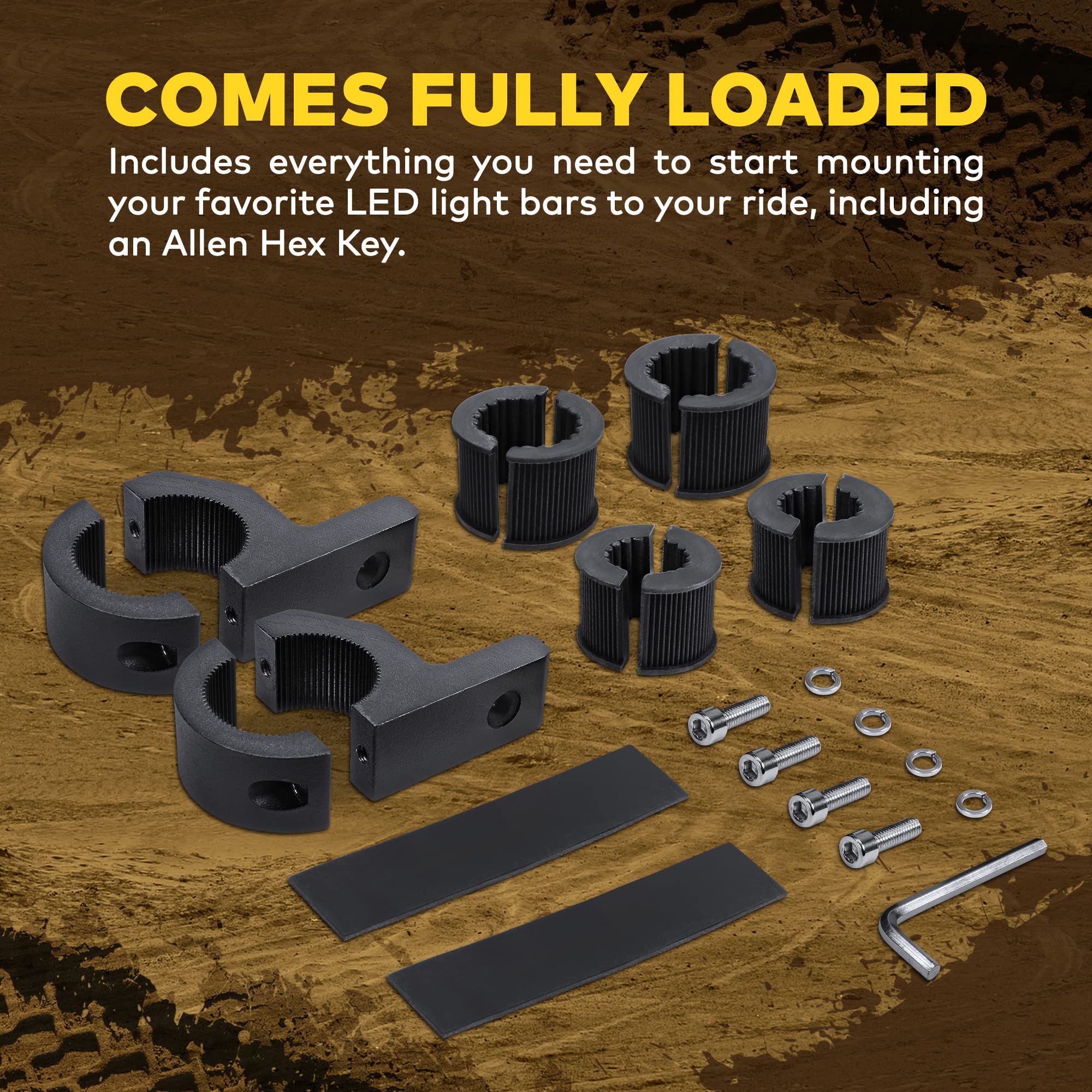 LAMPHUS Off-Road ATV UTV Light Bar Mounts - 2 Pack Aluminum Clamp Kits for 0.75/1/1.25 Bars, Black Bull Bar Roll Cage Cl