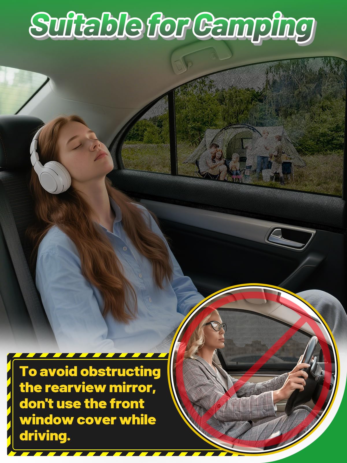 Car Window Shades for Sedan - 4 Pack Stretchy Sun Shade Mesh Side Car Window Screen Covers for Camping Family Baby Pet Anti-Mosq