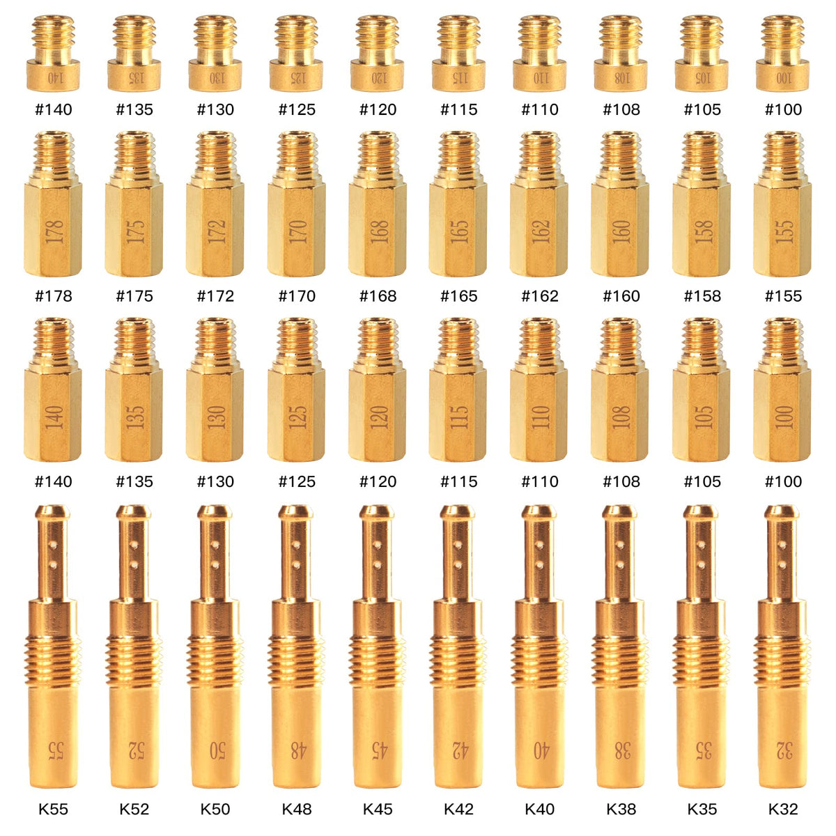 40PCS Carburetor Main Jet Slow Pilot Jet Kit, Include 30pcs Main Jets and 10pcs Slow Pilot Jet for PWK Keihin OKO CVK Crab,Repla