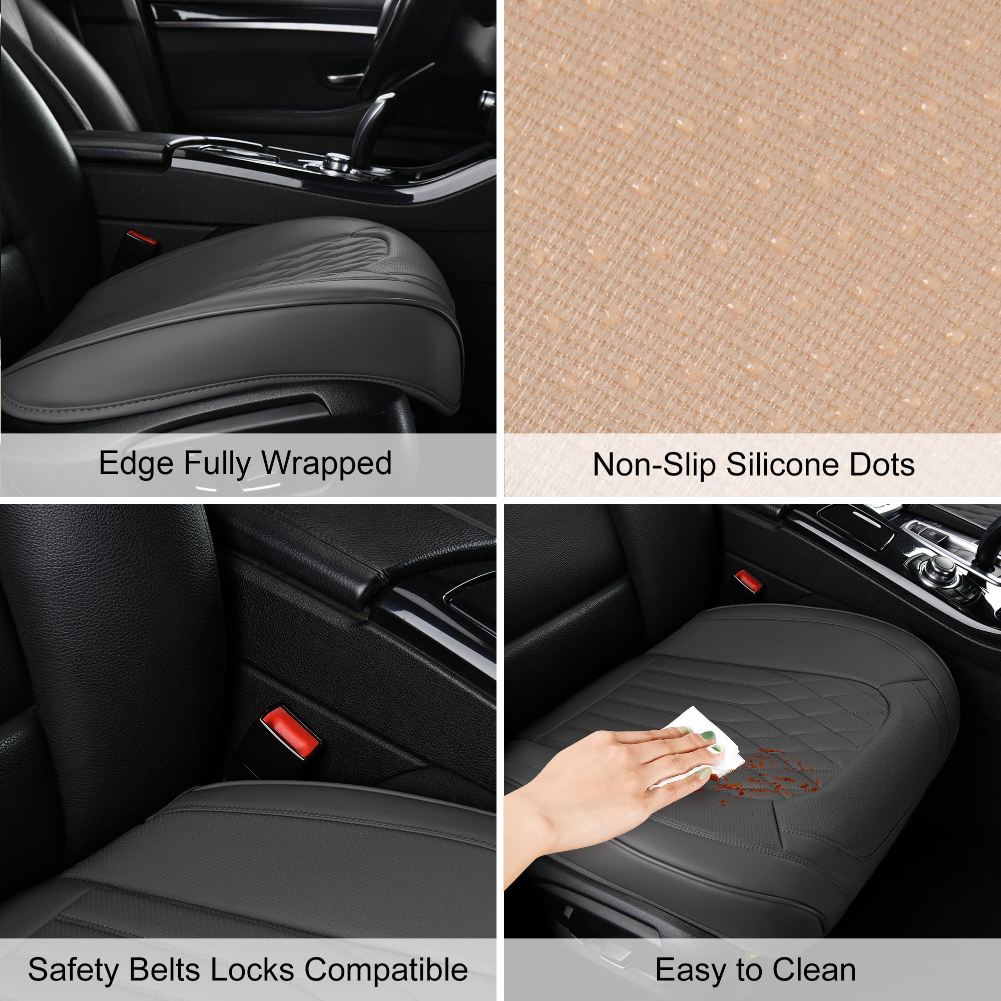 BWTJF Gray Car Seat Cover 2 Pack, Universal Leather Front Seat Covers Bottom Protector, Anti-Slip and Full Wrapping Edge Compati