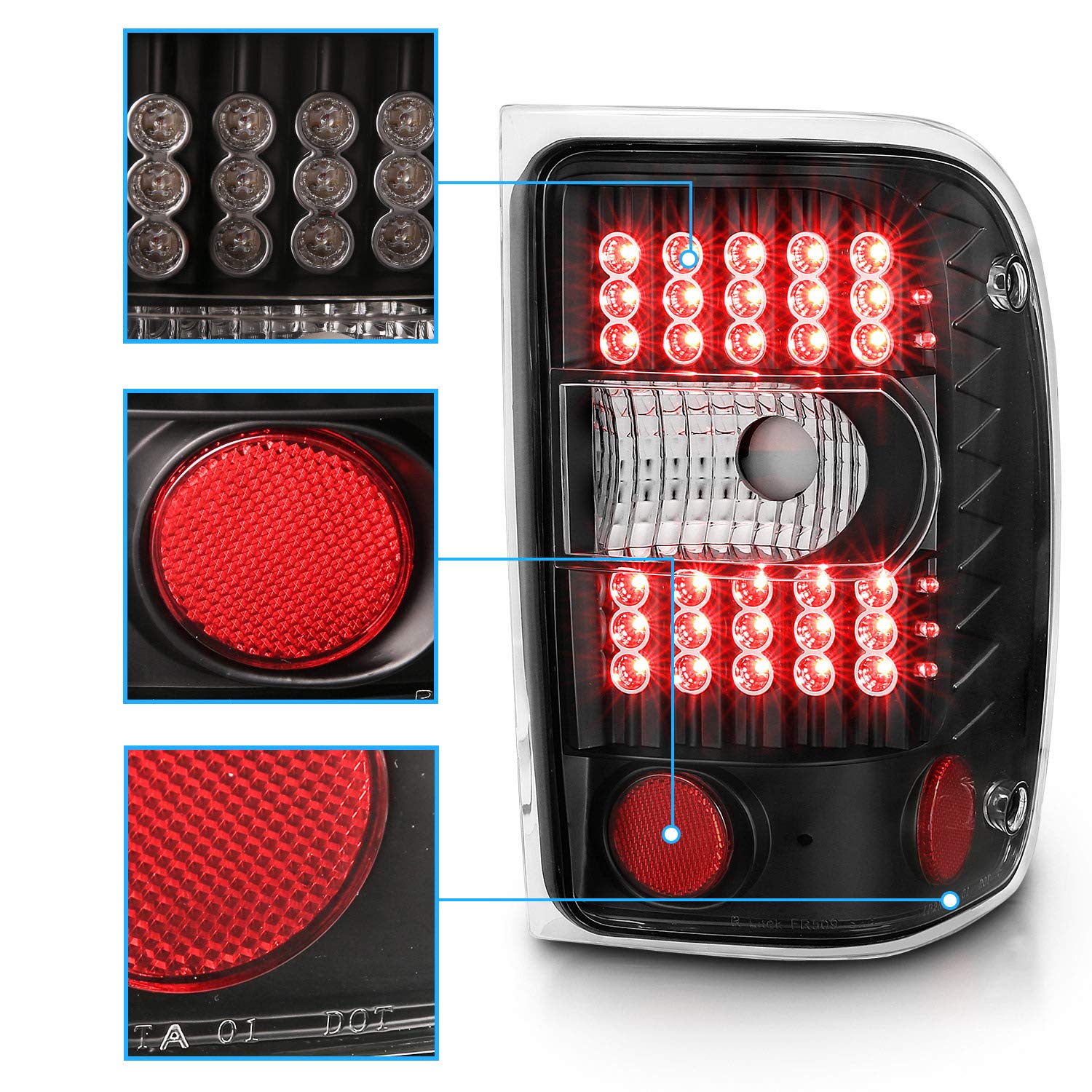 Amerilite Black Led Replacement Brake Tail Lights For 2001-2011 Ford Ranger - Passenger And Driver Side