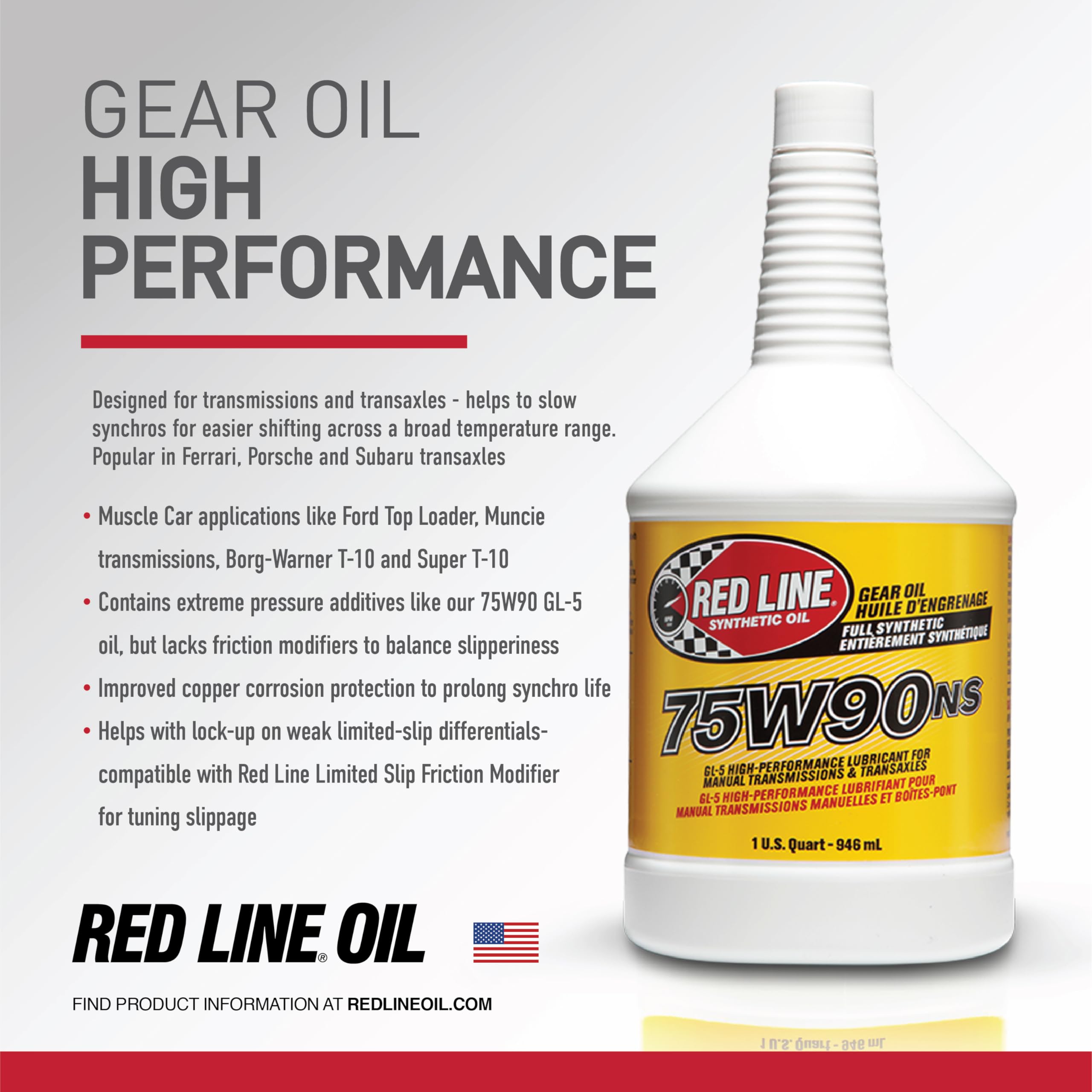 Red Line 58304 75W90 Non-Slip Synthetic Gear Oil - 1 Quart (2 Pack)