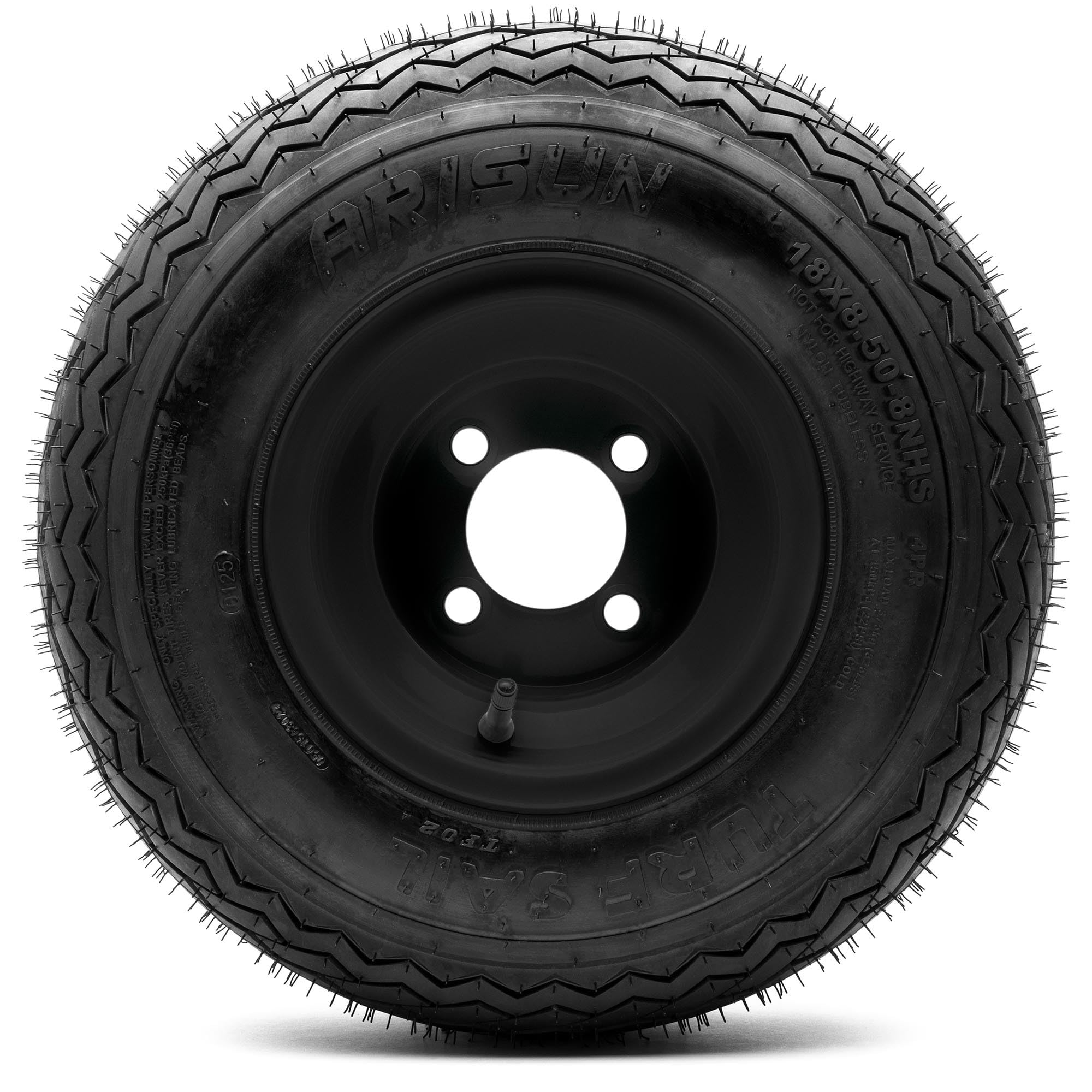 8'' Steel Golf Cart Wheels Matte Black and Arisun Turf Sail (18/8.5-8) Golf Cart Tires - Set of Two