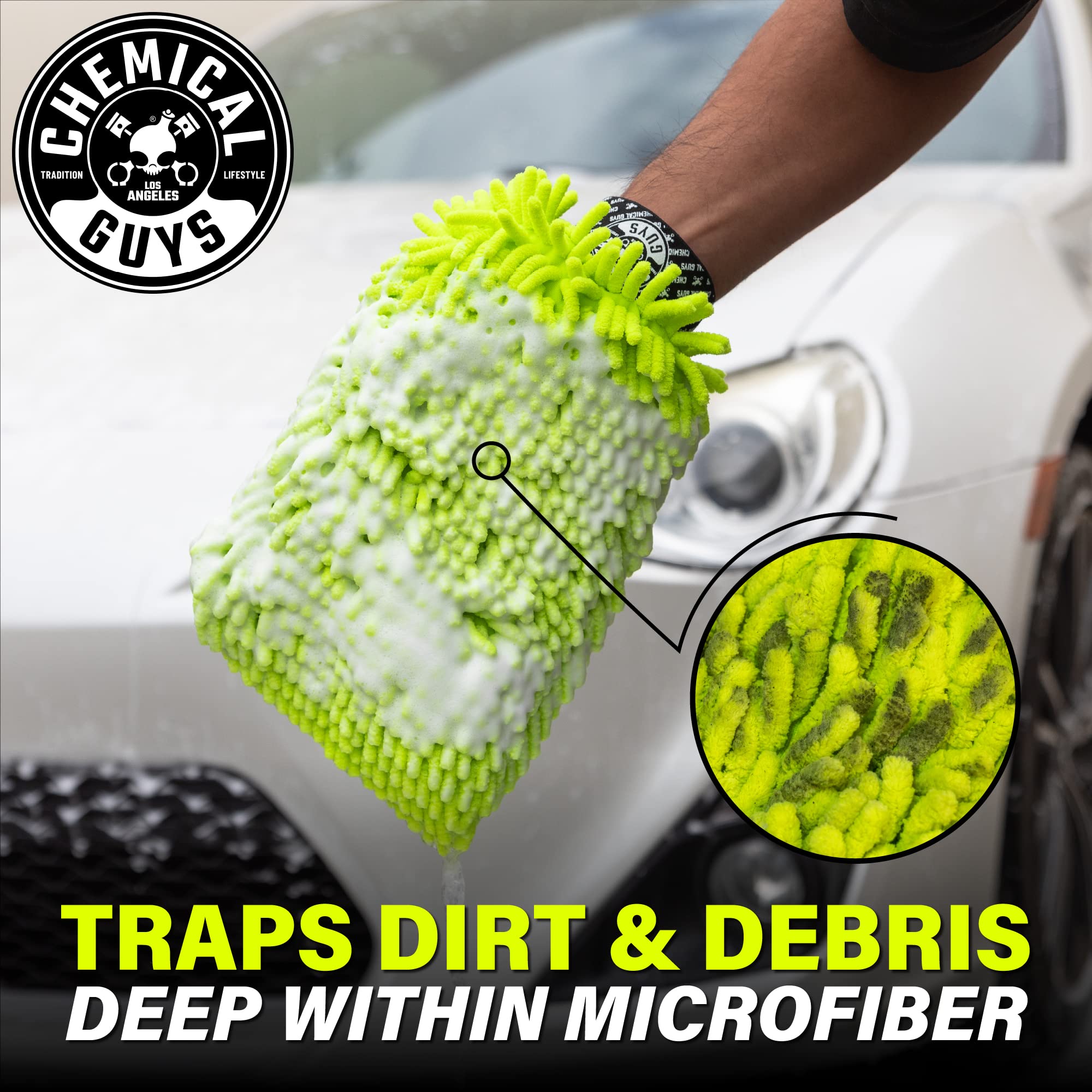 Chemical Guys Mic49302 Chenille Premium Scratch-Free Microfiber Wash Mitt, Lime Green, 9.6' X 2.3' X 7' (2 Pack)