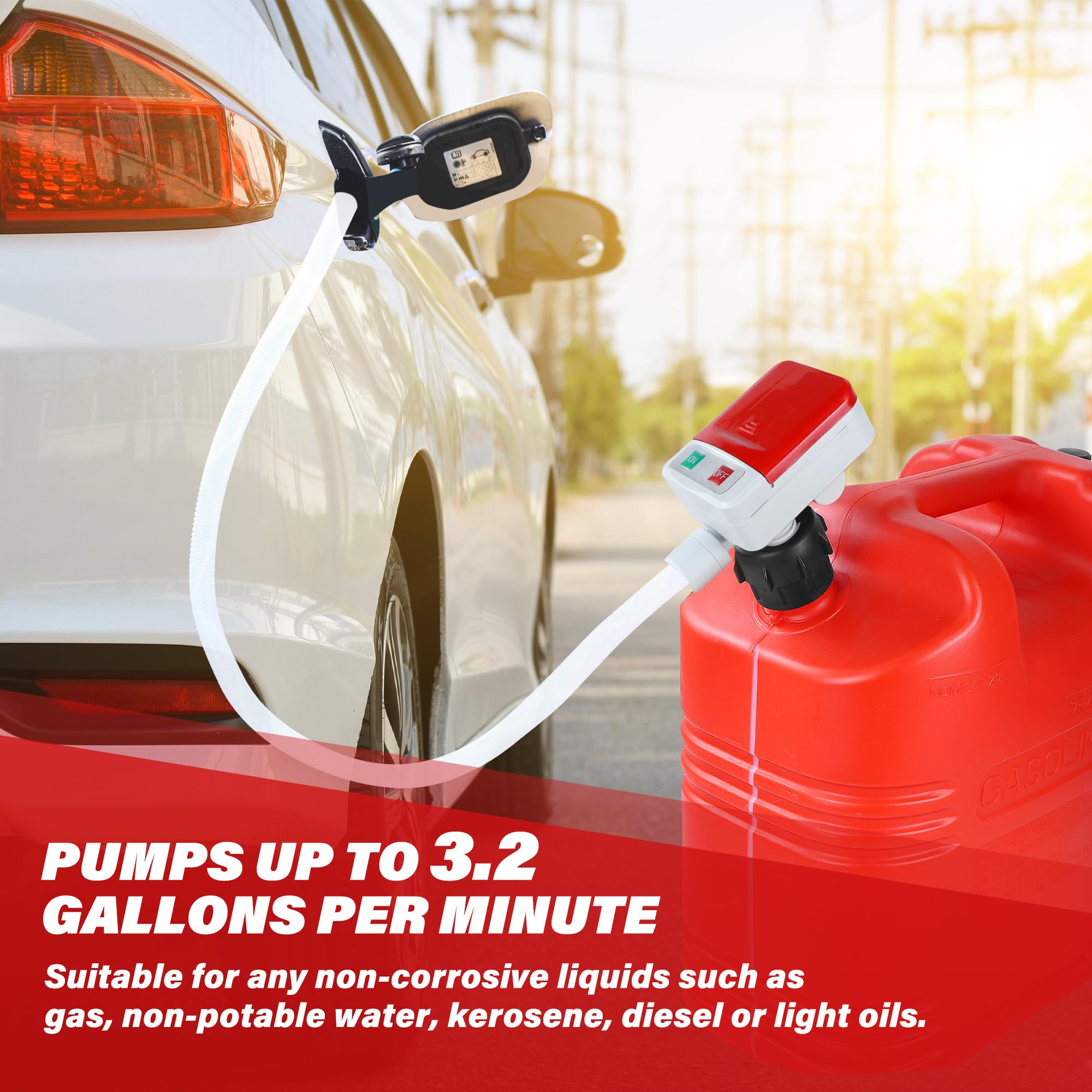 Fuel Transfer Pump, 3.2 Gpm, Auto-Stop Nozzle, 51-Inch Hose With 3 Tank Fittings, Battery-Powered Portable Siphon Pump For Oil,