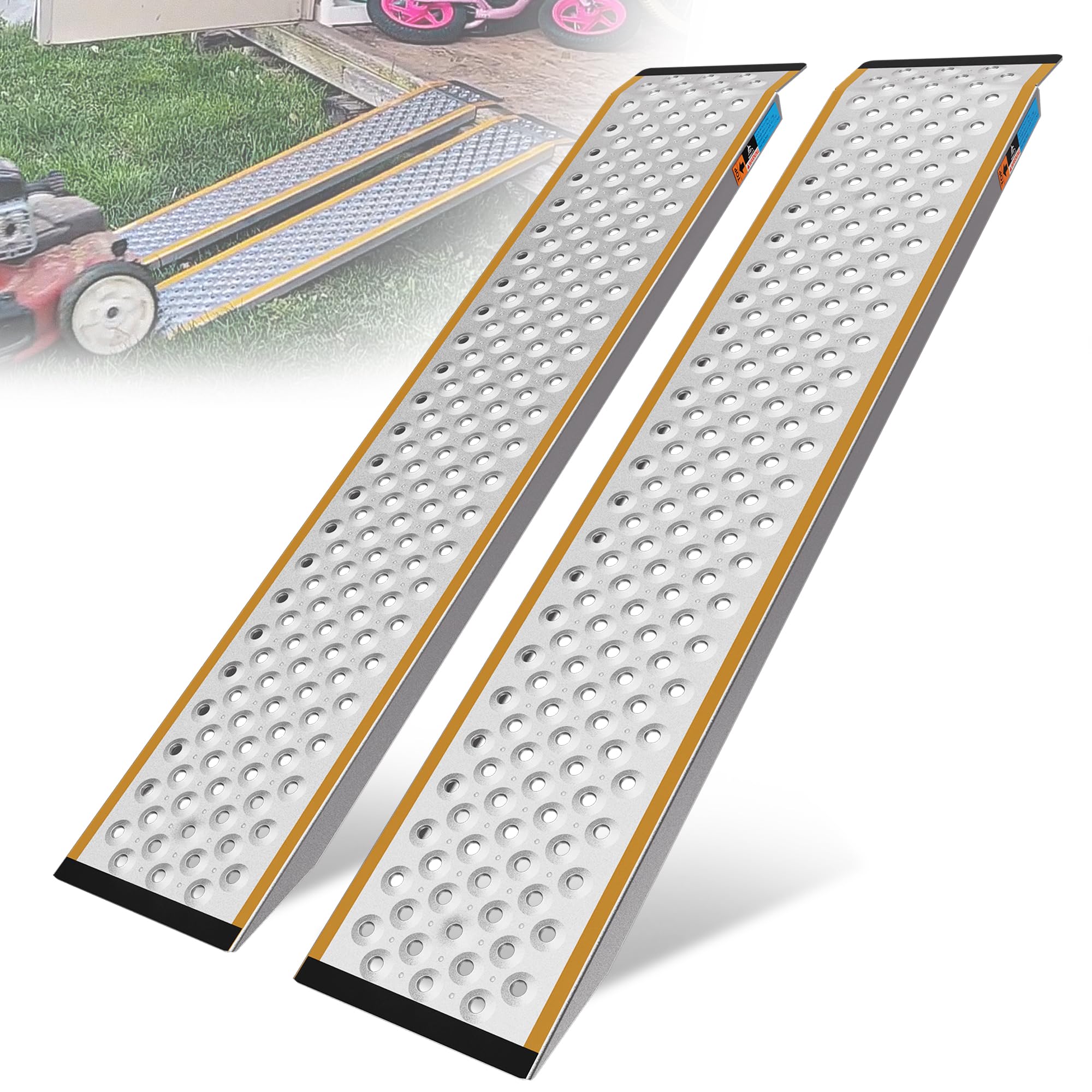 WHALEMOTOR Aluminum Shed Ramp 2PC, 4' Long 8'' Wide Loading Ramp for Riding Mower, 880 lbs Capacity for Lawn Mower, ATV, Motorcy