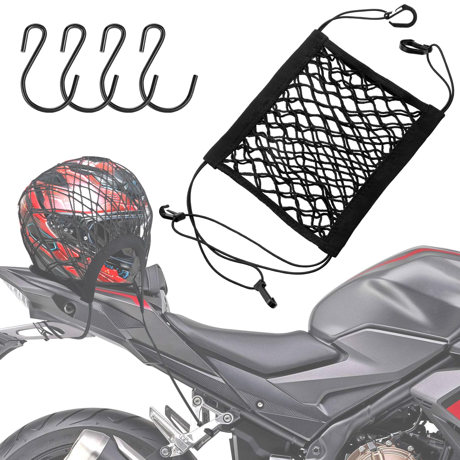 Sardvisa Upgrade Cargo Net For Motorcycle Helmet Storage, 10''X11'' High-Elastic Double Layer Bungee Net With 4 Strong Hooks, Lu