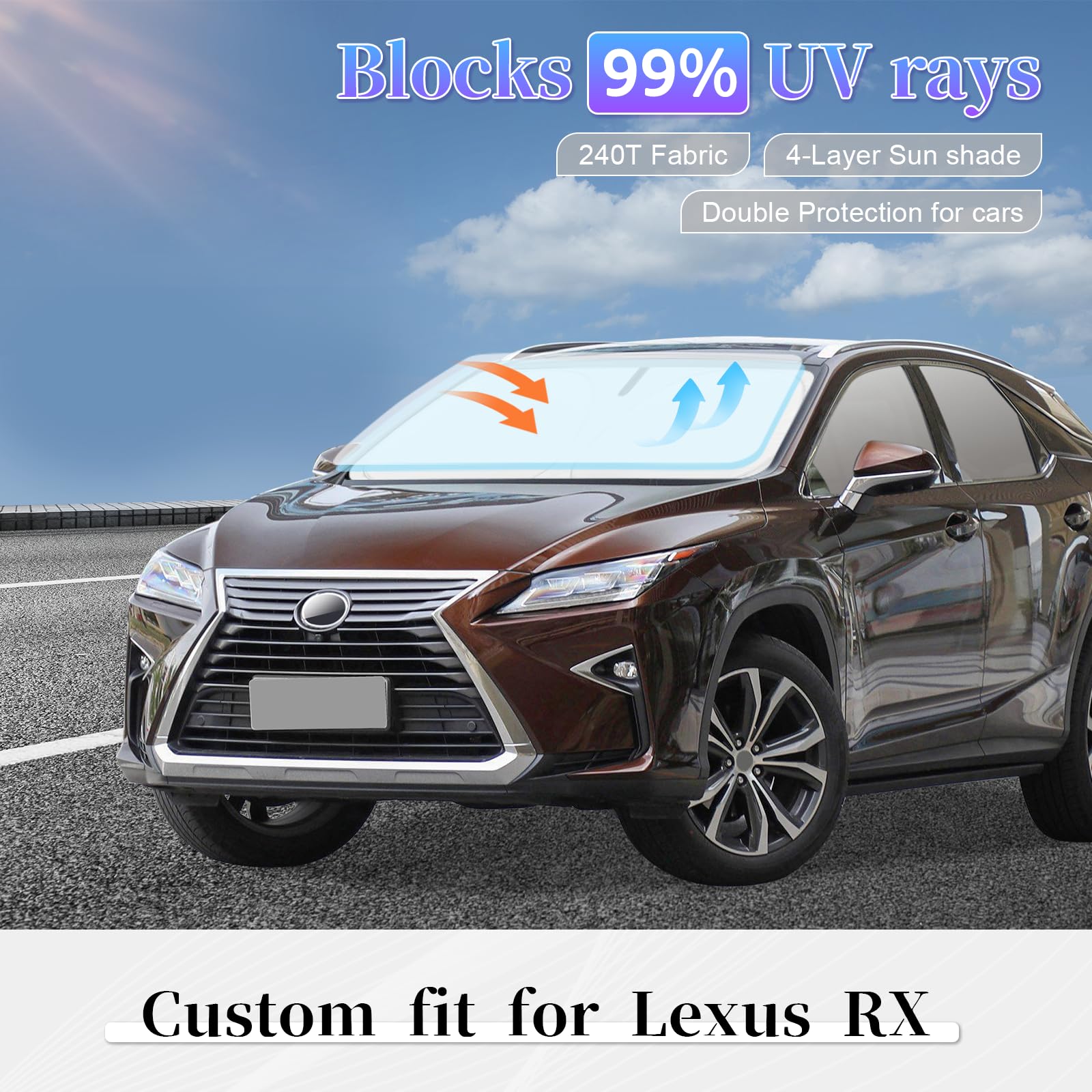 Sun Shade Sunshade For Lexus Rx Windshield Cover, 4-Layer Front Window Shade Custom Fit 2016-2022 Rx 350, Rx 350 F Sport, Rx 350
