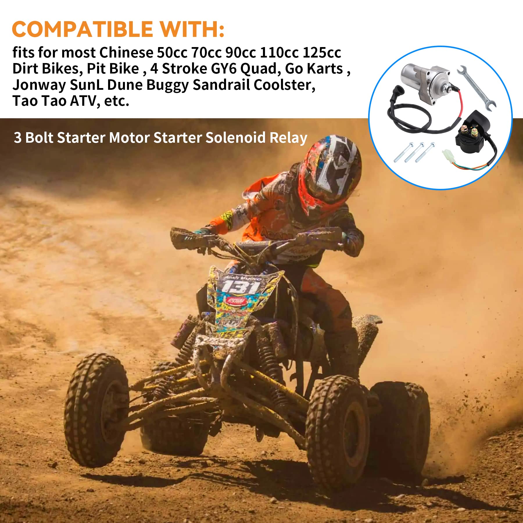 Stylemafia 3 Bolt Starter Motor Starter Solenoid Relay fit for 50cc 70 cc 90cc 100cc 110cc 125cc 4 Stroke Quad Wheelers ATVs Tao