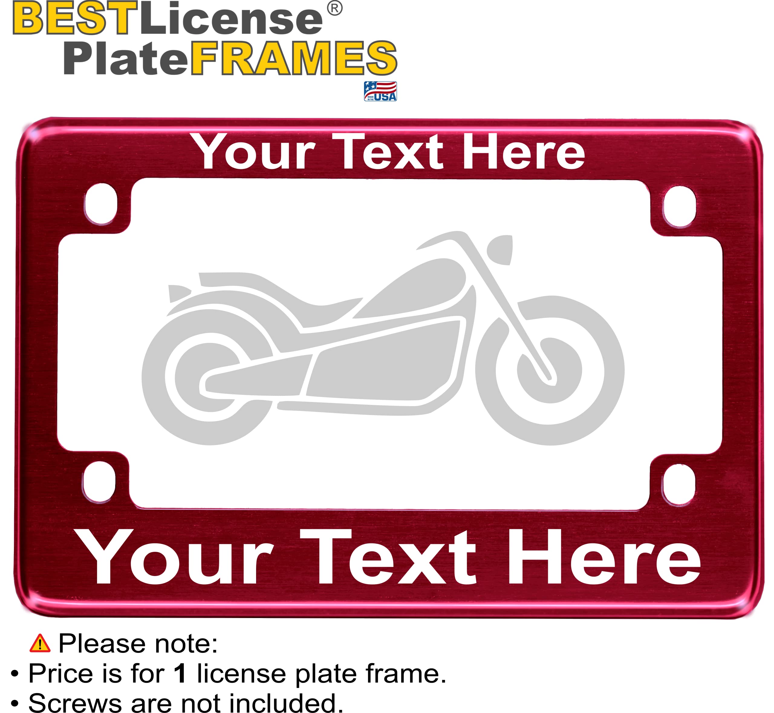 Motorcycle Personalized With Custom Text Design - Anodized Aluminum Laser Etched Standard Size License Plate Frame - Dark Pink