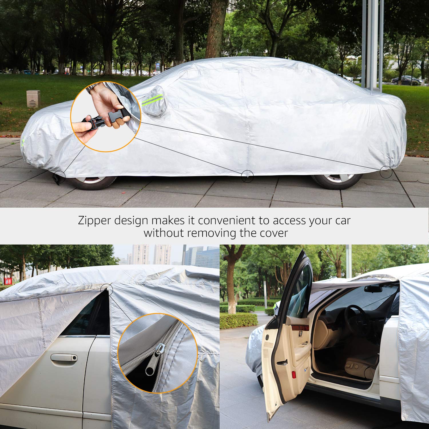Amazon Basics Silver Weatherproof Car Cover - 150D Oxford, Sedans Up To 190''