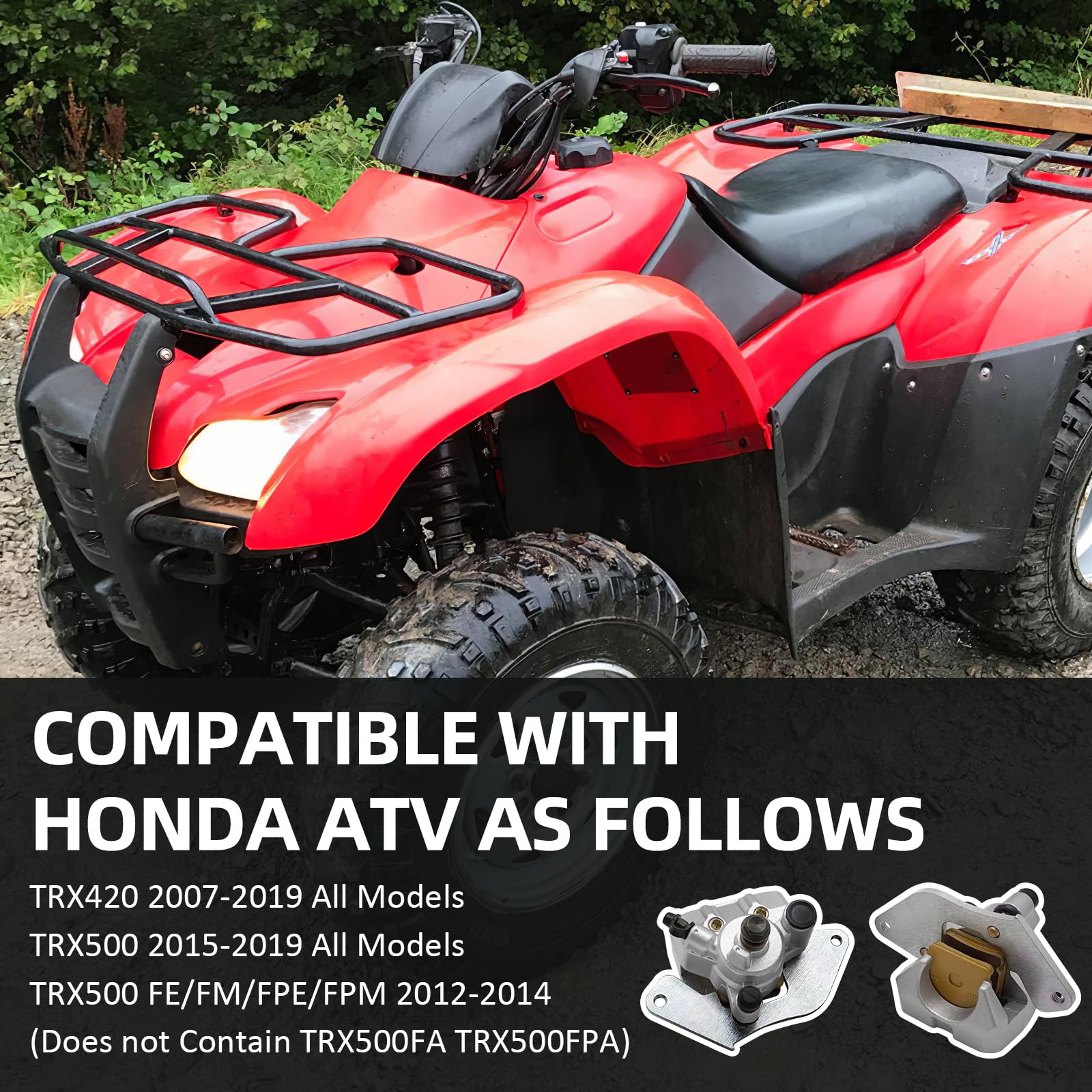 M Mati Front Left Right Brake Caliper Assembly For Honda Trx420 Trx500 Fourtrax Rancher Foreman Rubicon With Brake Pads 45150-Hp5-601& 45250-Hp5-601