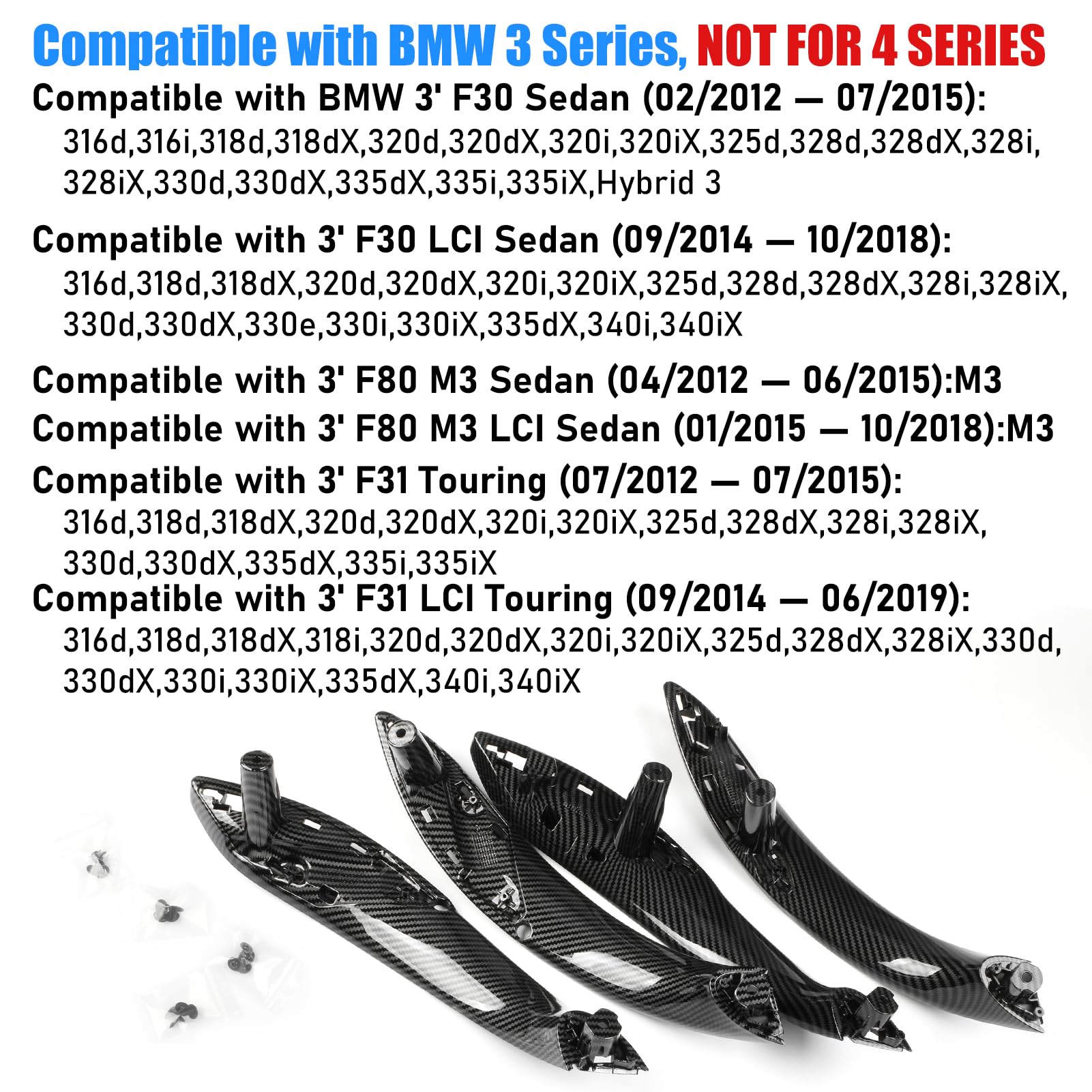 Jaronx Compatible With Bmw Door Handles Replacement For 320I,325I,328I,330I,335I,340I F30/F31/F80 M3, 4Pcs Driver Side And Passe