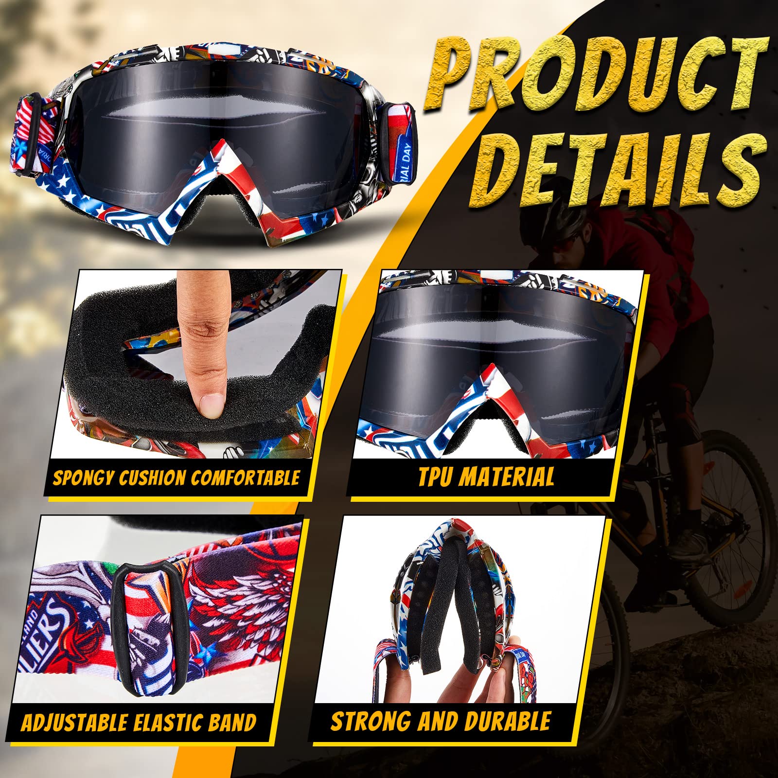 Tallew 4 Pairs Dirt Bike Goggles Motorcycle Goggles Motocross Goggles Riding Racing Atv Goggles For Men Women Power Sports Ski (Cool)