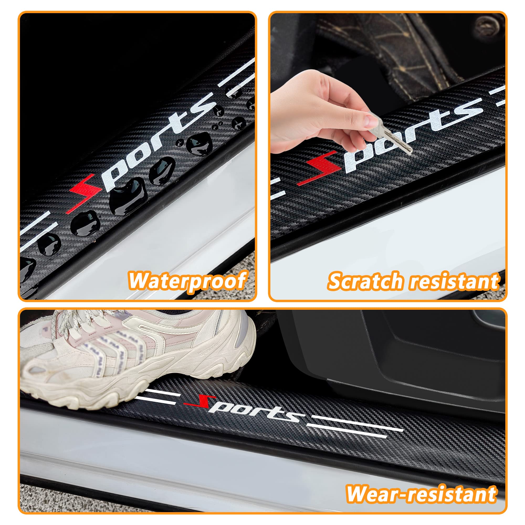 Nhhc 4Pcs Car Door Sill Protector,Sport Carbon Fiber Threshold Anti-Scratch Sticker Door Edge Protection Decorate,Auto Interior