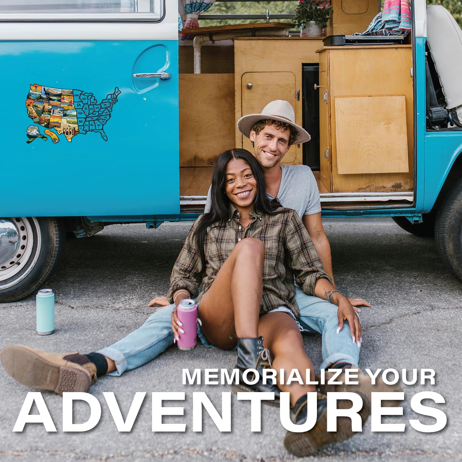 Rv State Visited Travel Usa Map Vinyl Sticker - Camper Trailer Decals For Window With State Flag - Road Trip Map Of America - Wa