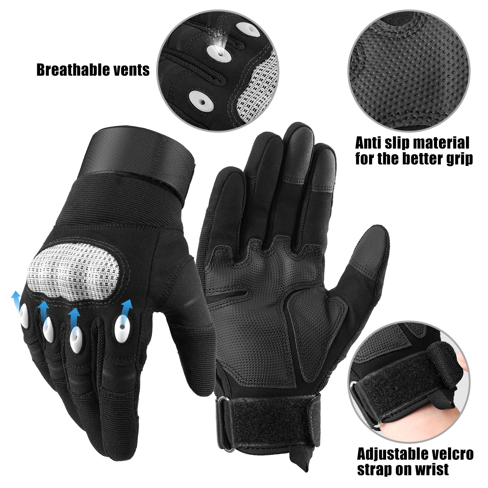 Cierto Motorcycle Gloves For Men And Women: Touch Screen Anti-Slip Tactical Glove With Breathable Hard Knuckle And Adjustable Wr
