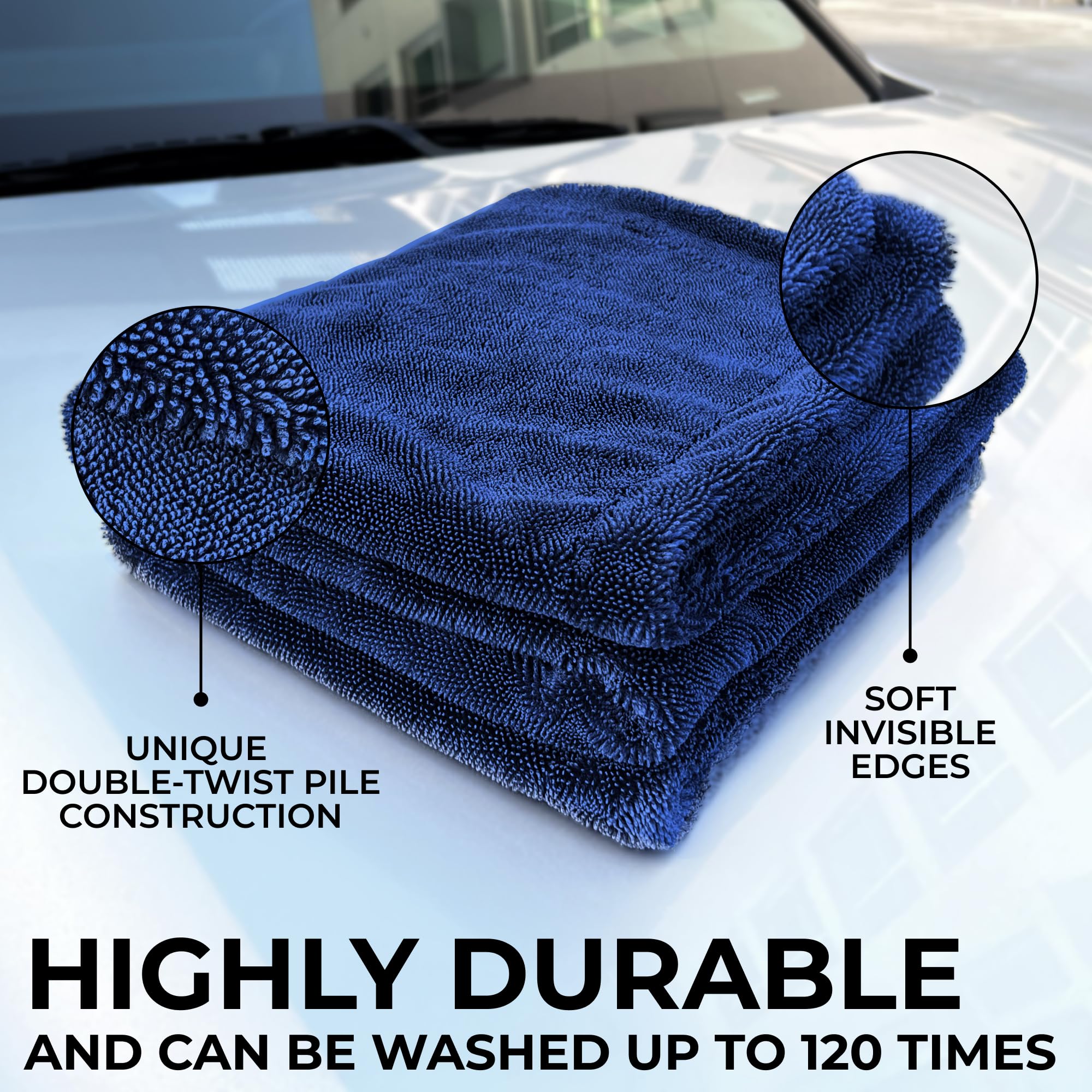 Microfiber Car Drying Towel 1300 GSM Double Twisted Loop - Premium Extra Large Auto Wash Towel for Cars Trucks SUV - Super Absor