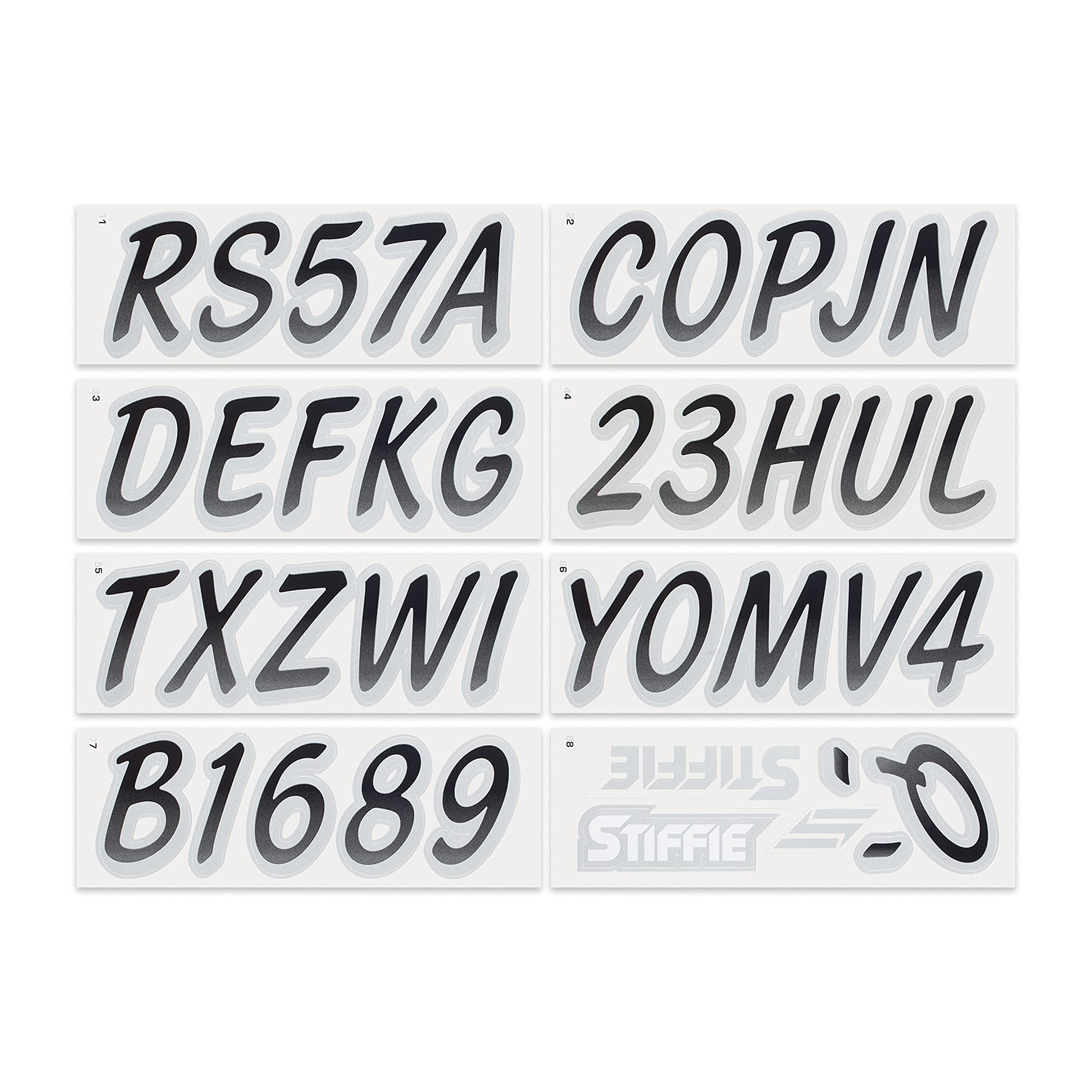 STIFFIE Whipline Black/Silver 3'' Boat & PWC Registration Decals  Numbers Letters Stickers