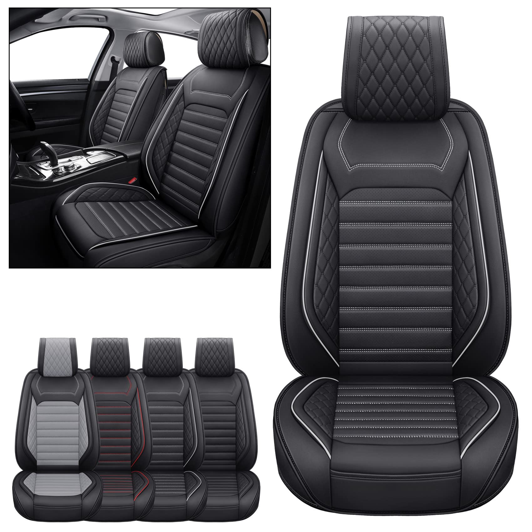 Aierxuan 2PCS Seat Covers Leather Cushions Universal Fit for Ford Chevy Subaru Acura Infiniti Benz Audi Highlander Camry Rav4 Ta