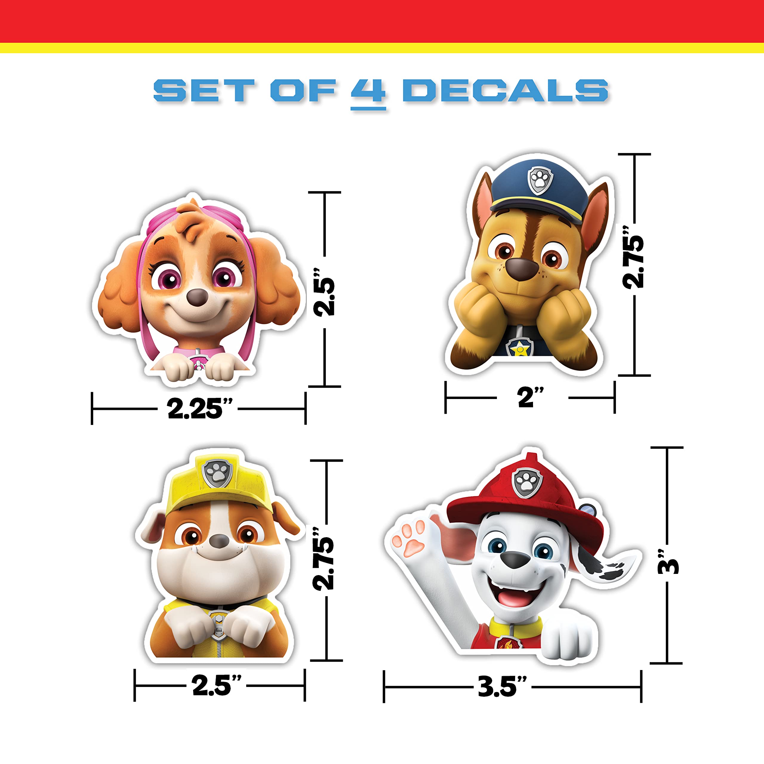 Wall Palz Nickelodeon Paw Patrol Peeking Vinyl Decals - Set Of 4 - Officially Licensed For Kids And Adults - Wall, Car, Water Bottle, Skateboard