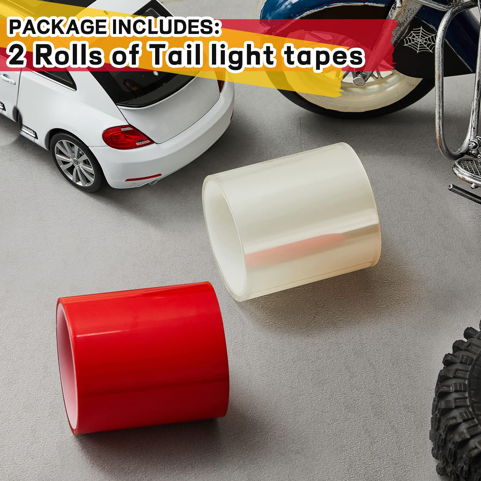 16.4 ft x 2 Inches Self Adhesive Repair Light Tape Auto Tail Light Tape Fog Lights Tint Tape Headlight Lens Tape (Red, Clear, 2