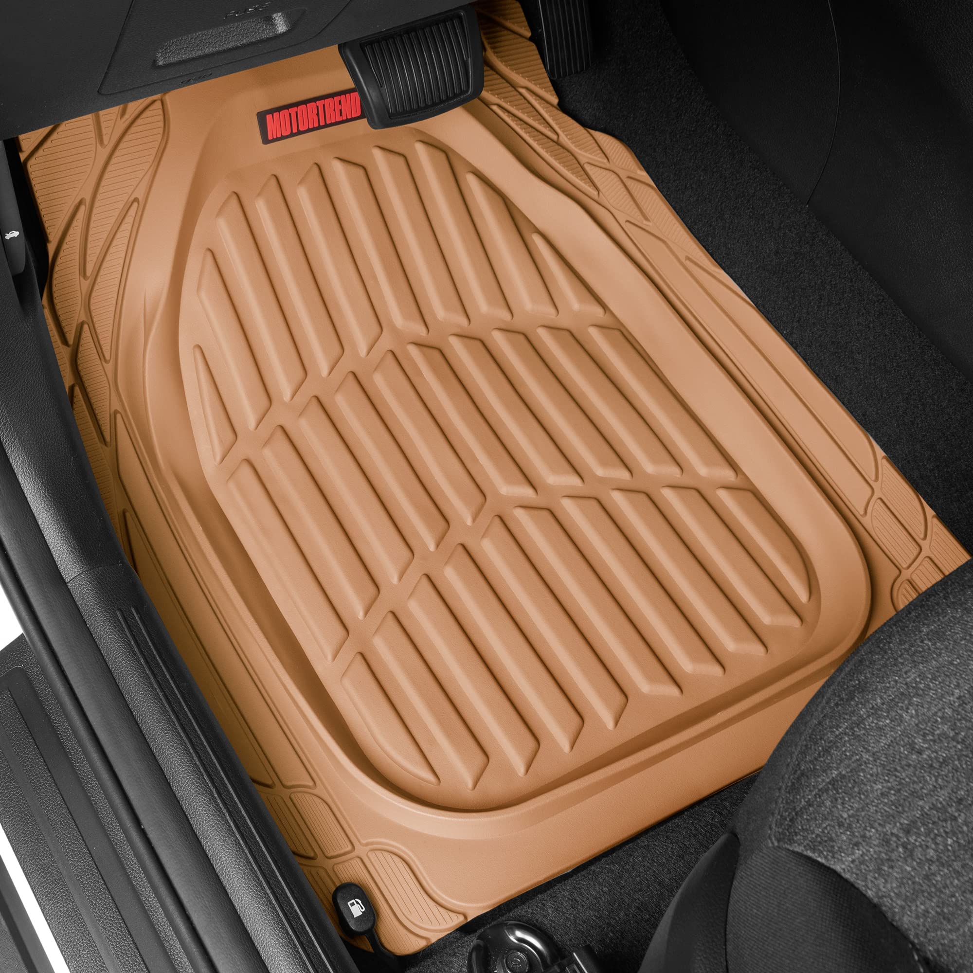 Motor Trend - MT-921-BG Flextough Tortoise - Heavy Duty Rubber Floor Mats for Car SUV Van & Truck - All Weather Protection - Deep Dish (Tan Beige)