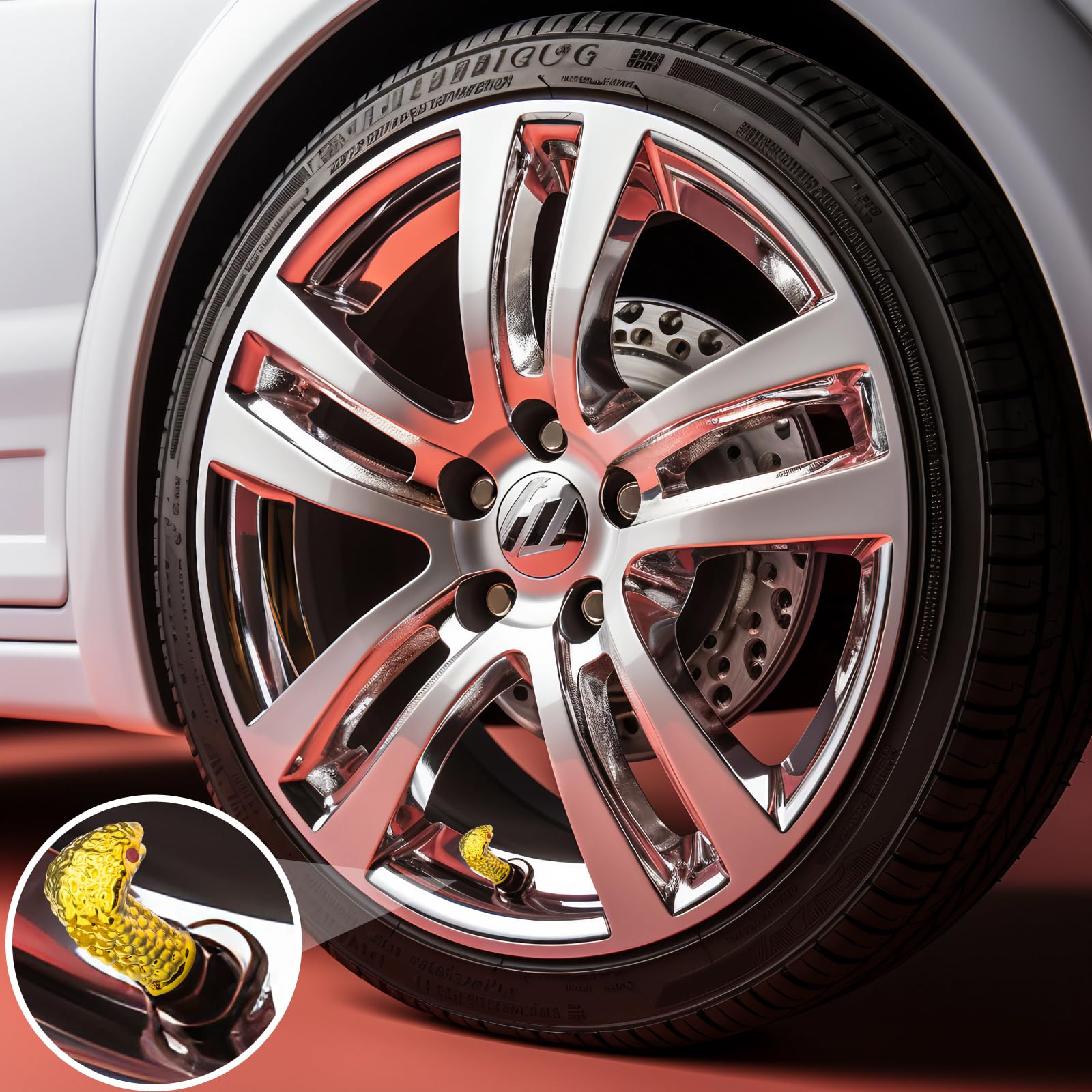 Meajoo 4Pcs Cobra Style Tire Valve Stem Caps, Snakehead Shape, Universal Copper Core Dustproof Tire Valve Stem Covers For Cars,