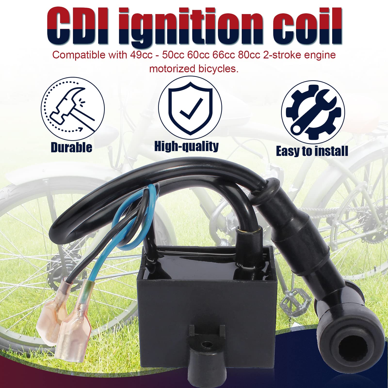 Qazaky Cdi Ignition Coil Spark Plug For 49Cc 50Cc 60Cc 66Cc 70Cc 80Cc 2-Stroke Engine Motorized Bicycle Bike