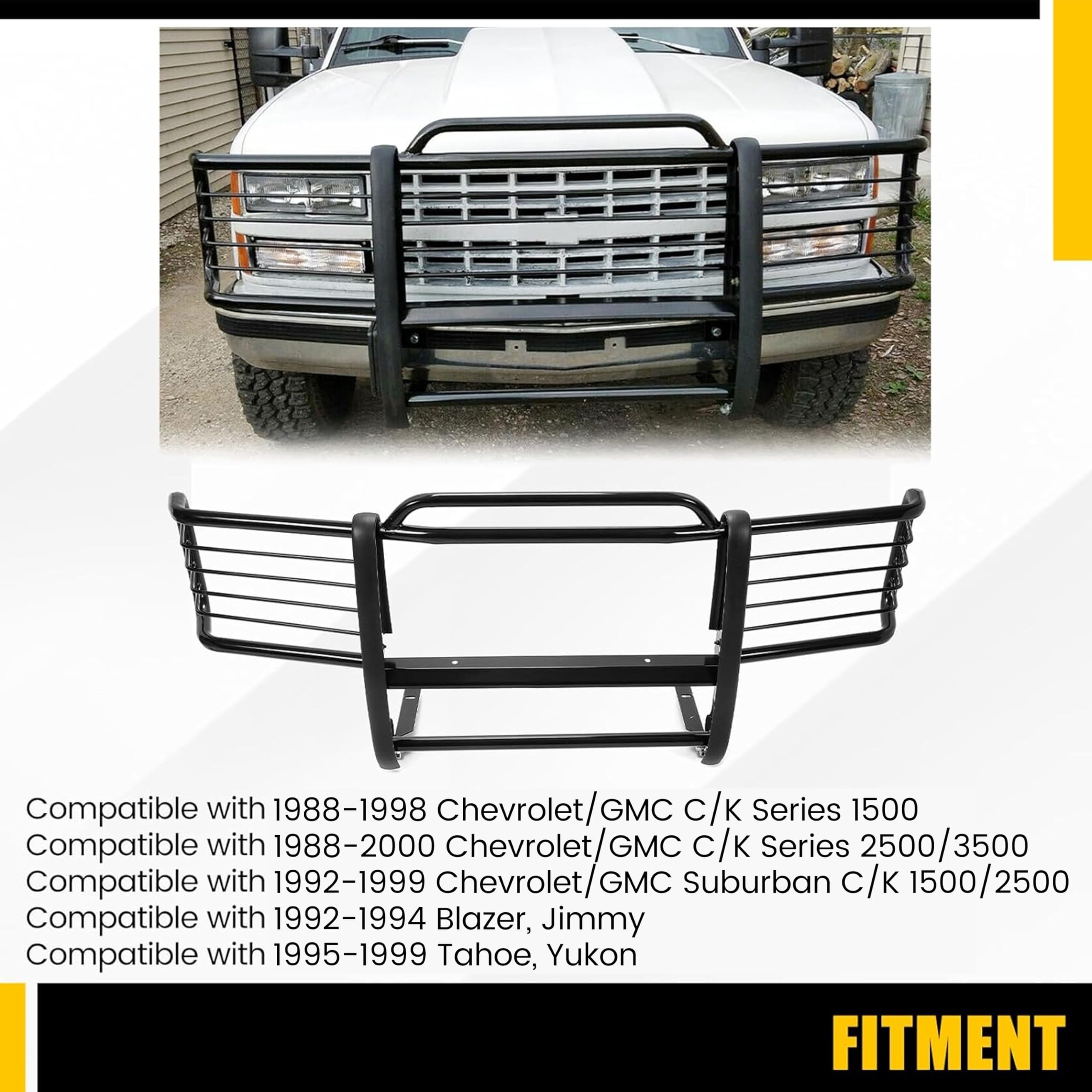 KUAFU Front Grille Brush Guard Compatible with 1988-1999 Chevy/GMC C/K Series 1500 2500 3500, 1992-1994 Blazer, Jimmy, 1995-1999