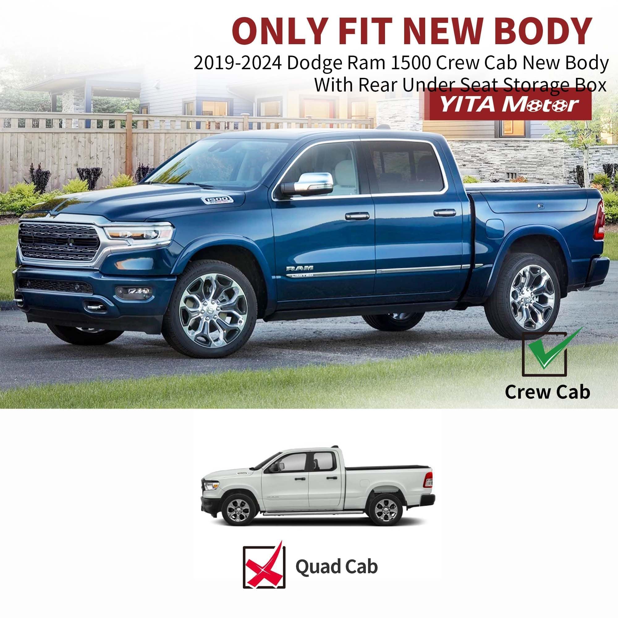 Yitamotor Floor Mats Compatible With 2019-2024 Dodge Ram 1500 Crew Cab New Body With Rear Under Seat Storage Box, Tpe All-Weathe