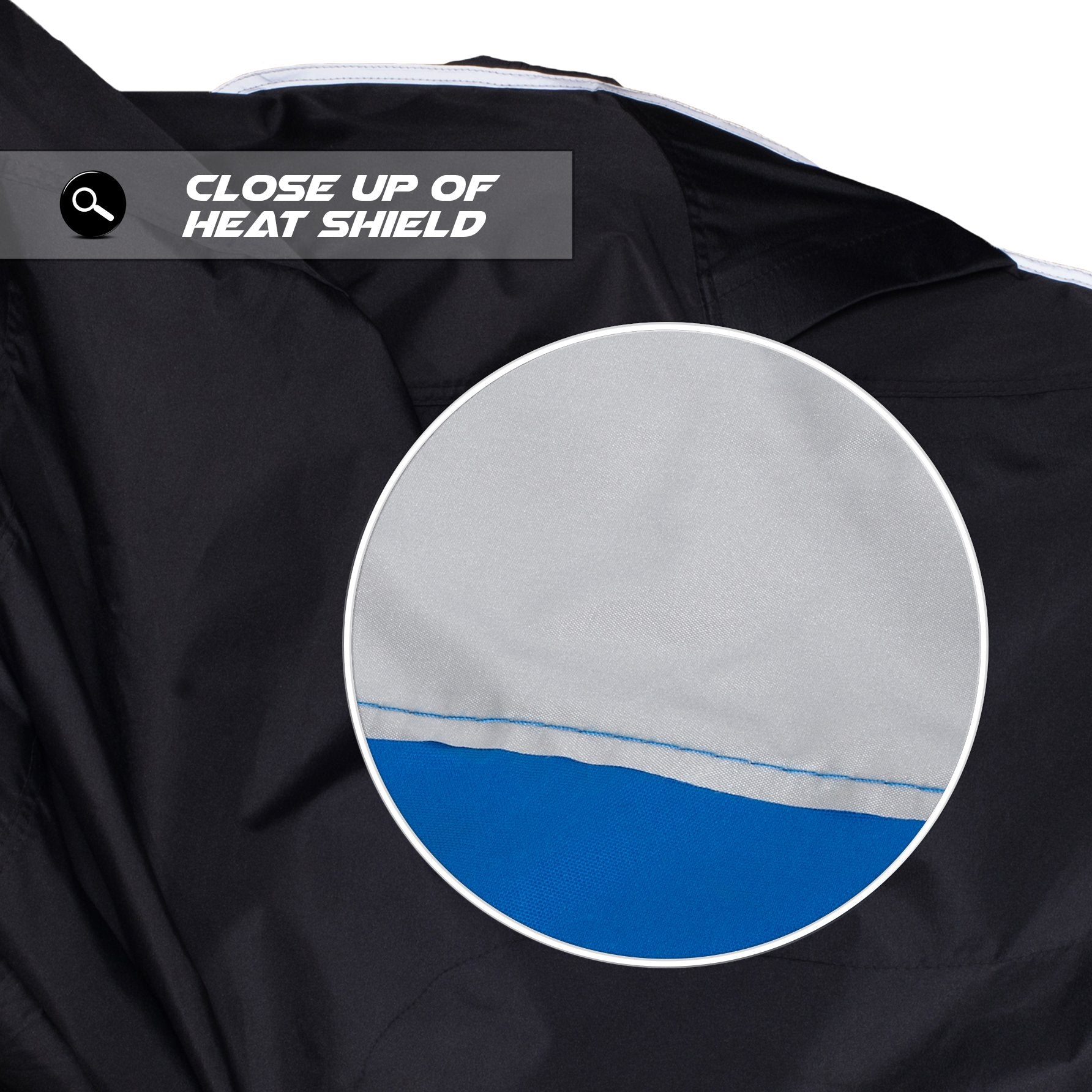 Heavy Duty Motorcycle Cover, Totally Breathable, Reflective Strips, Elastic Bottom, Luggage Strap, Lockable Grom, Durable Sewn C