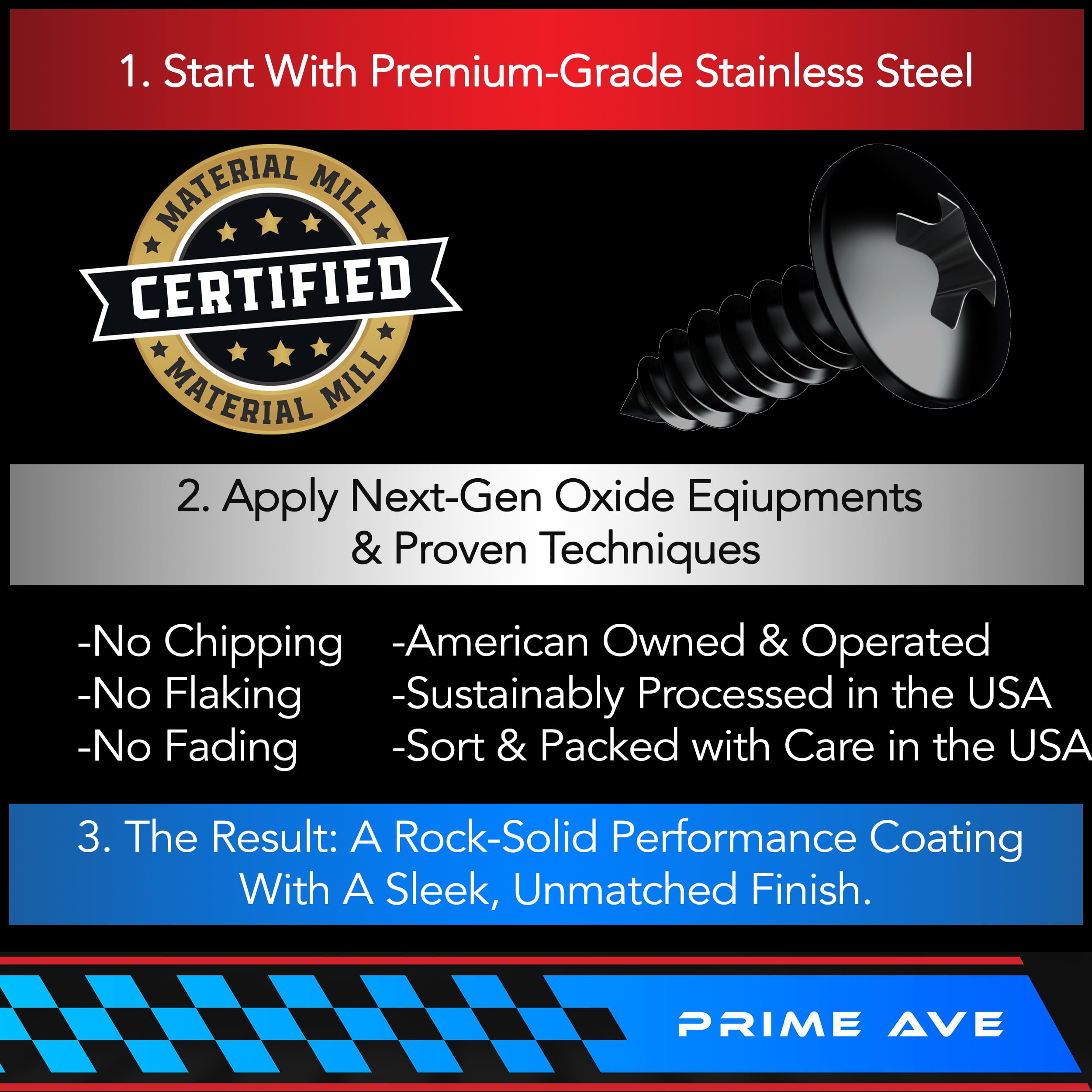 Prime Ave Black Oxide Stainless Steel License Plate Screws For License Plates, Frames, Covers- Rustproof Licence Plate Screw Set