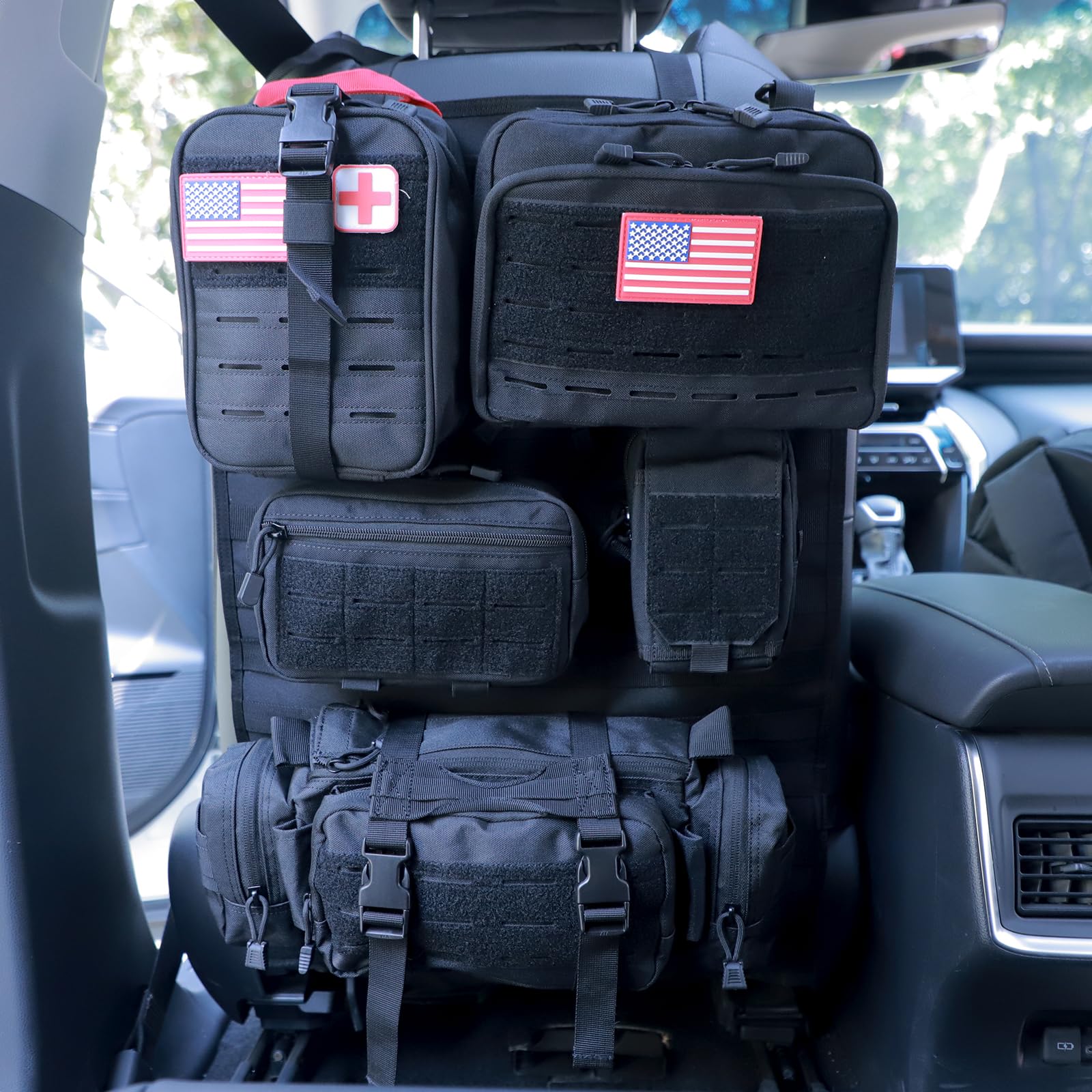 Universal Tactical Car Seat Back Organizer Bag Tactical Molle Vehicle Organizers Panel Vehicle Protector Organizers With 5 Detac