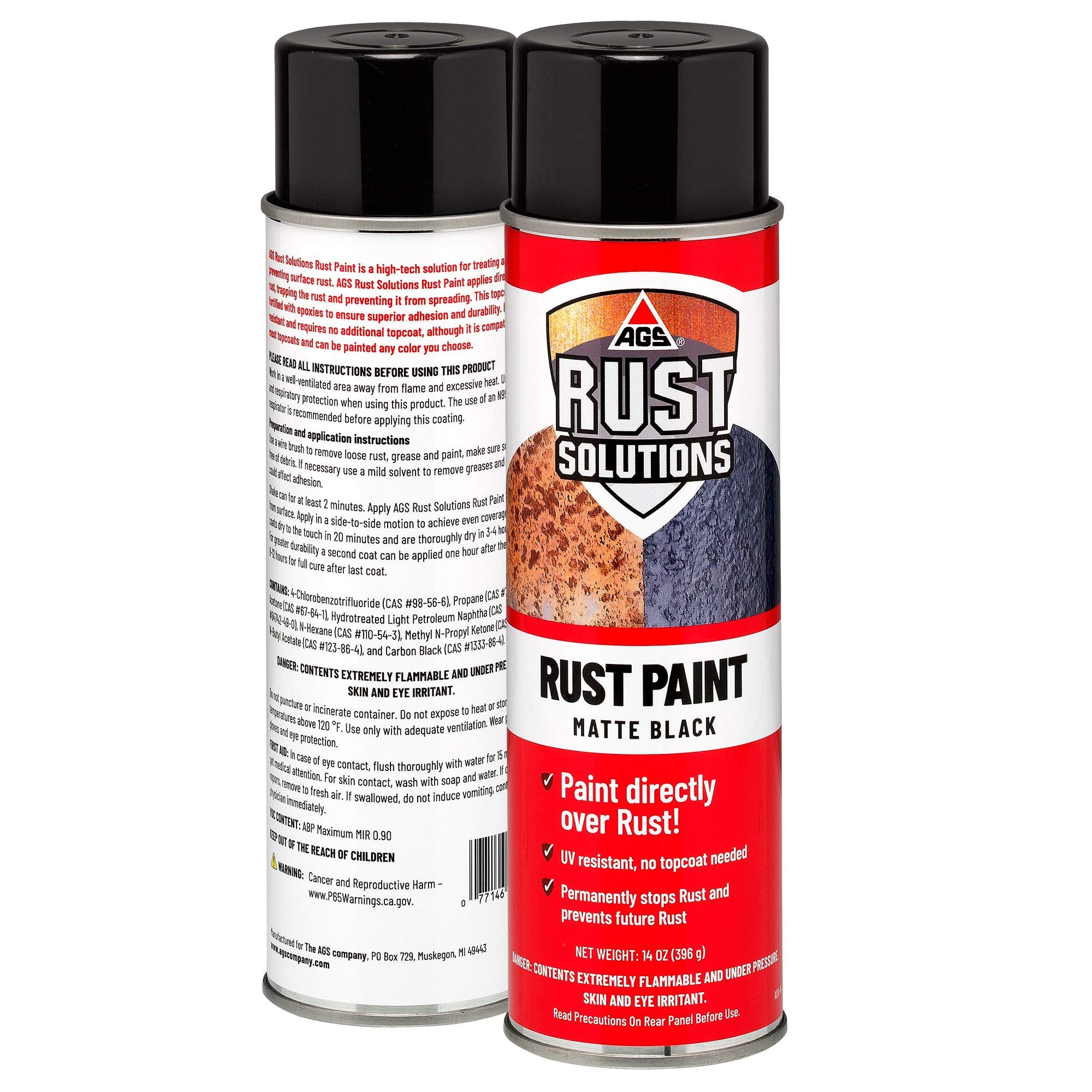 Ags Rust Solutions Rust Spray Paint, 14Oz, Durable Matte Black Finish, Safe For All Surfaces, Eradicate Rust And Ensure Long-Las