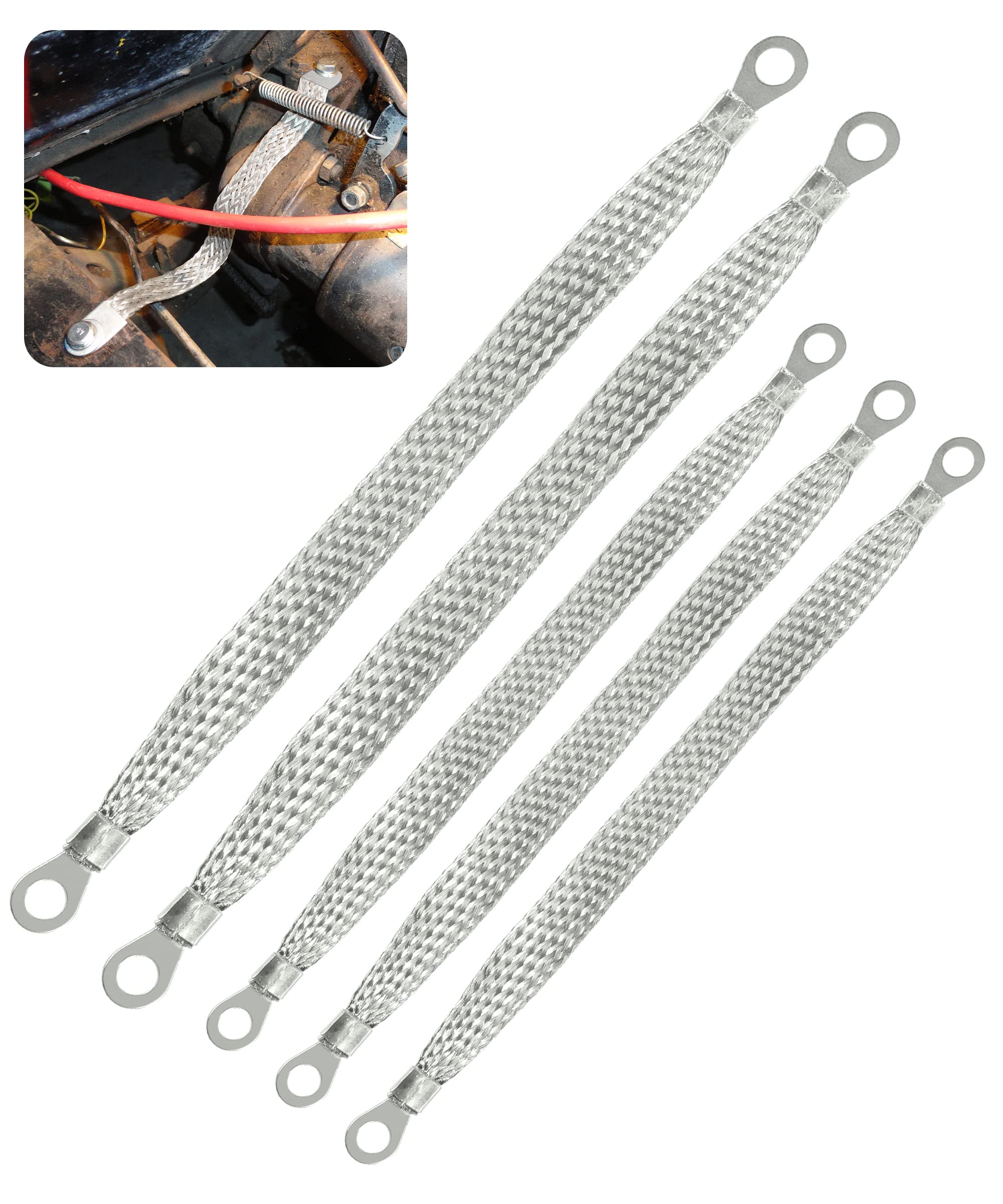 Zlirfy Automotive Ground Strap Kit,Universal Flat Braided Copper Ground Strap,3Pcs 10'' X 1/2'' And 2Pcs 13'' X 1/2'' Car Ground
