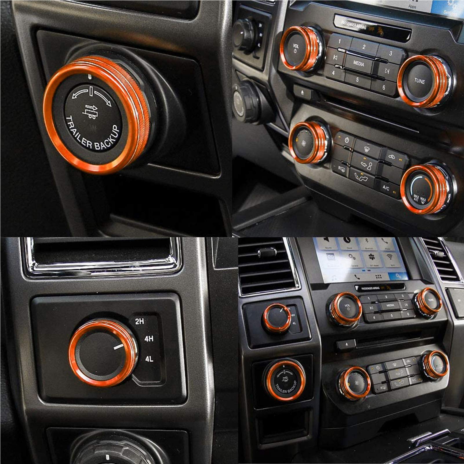 For F150 Air Conditioner Switch & Trailer & 4Wd & Vol Knob Button Trim For Ford F150 Xlt 2016 2017 2018 2019, Orange Aluminum, 6Pcs (Not For 2021 2022)