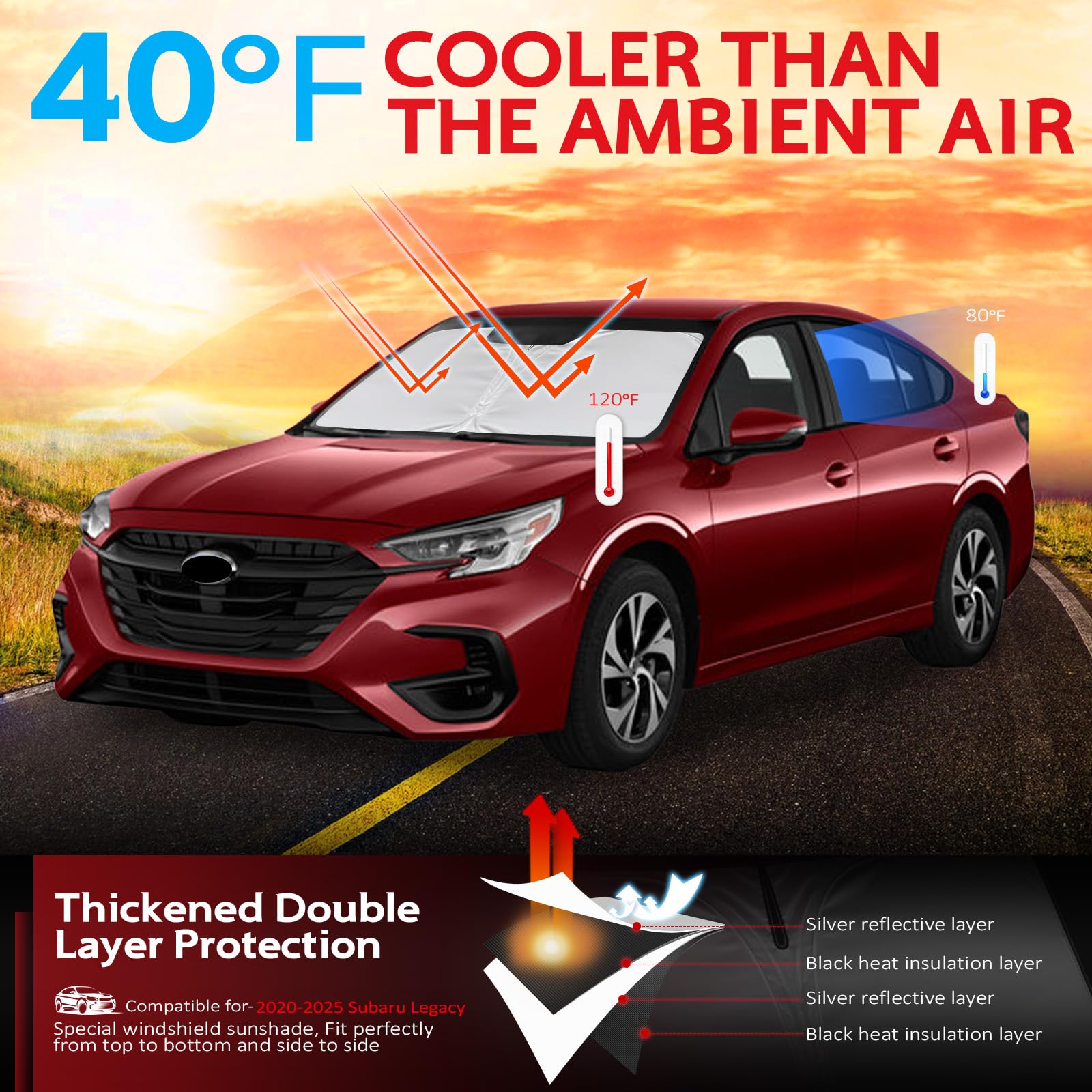 Kayzt Windshield Sun Shade For 2020-2025 Su-Baru Legacy Foldable Sunshade Front Window Custom Fit Car Accessories