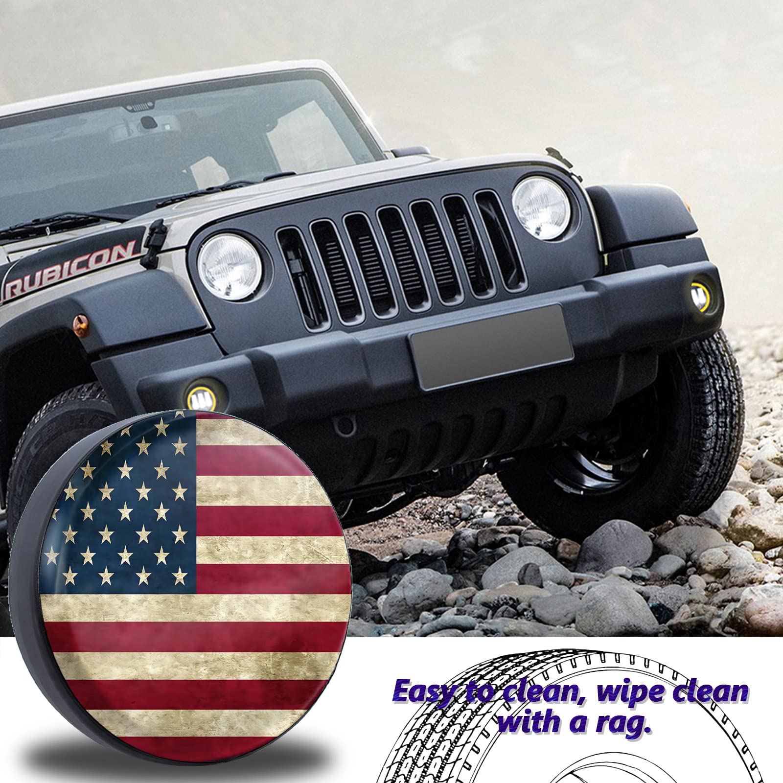 Jusen Retro American Flag Spare Tire Cover Fit For Jeep Rv Truck Suv Travel Camper Trailer 14',15',16',17',Waterproof And Dustproof Protection Tires